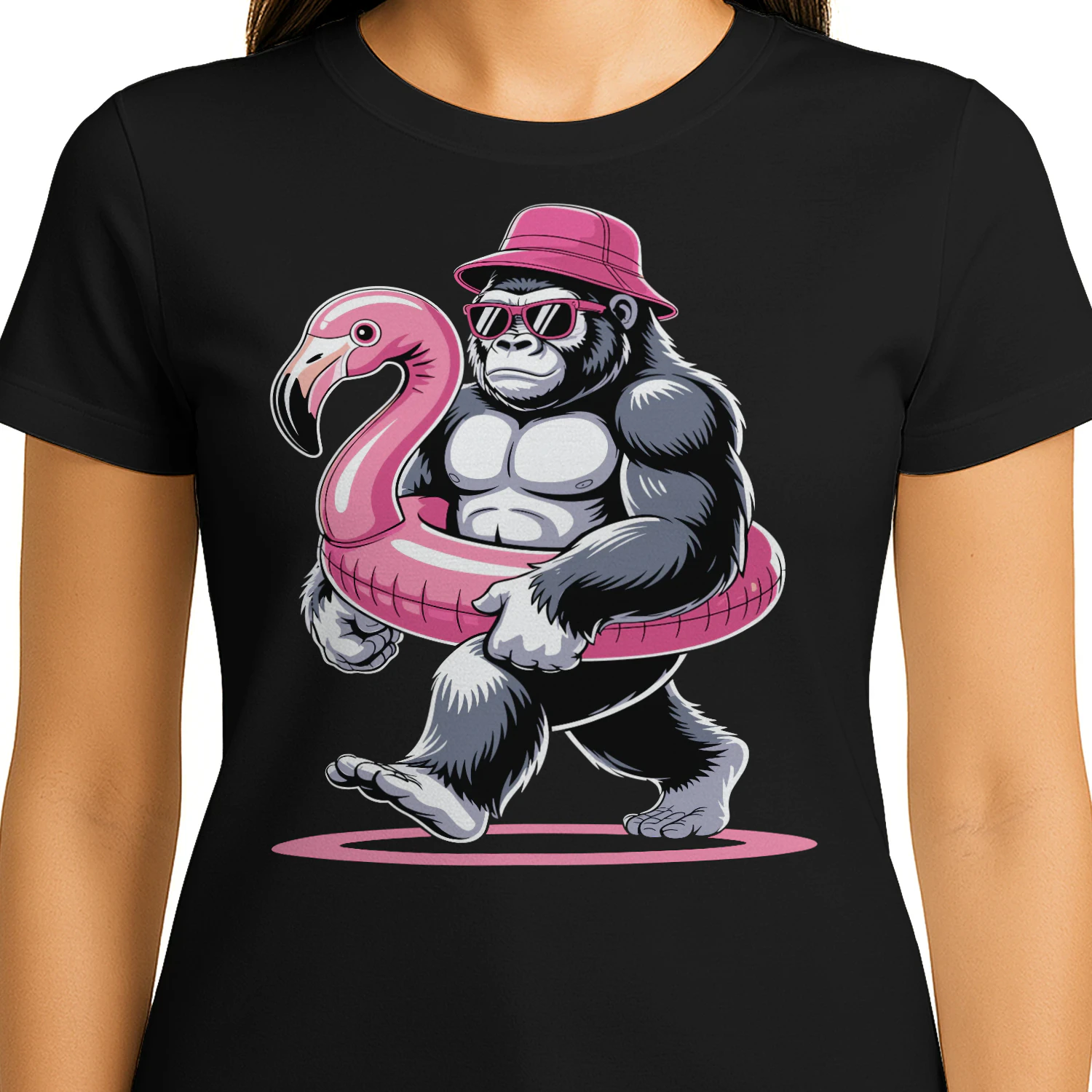 Cool Beach Gorilla Vacation | Funny Ape Bucket Hat & Flamingo Float Outfit