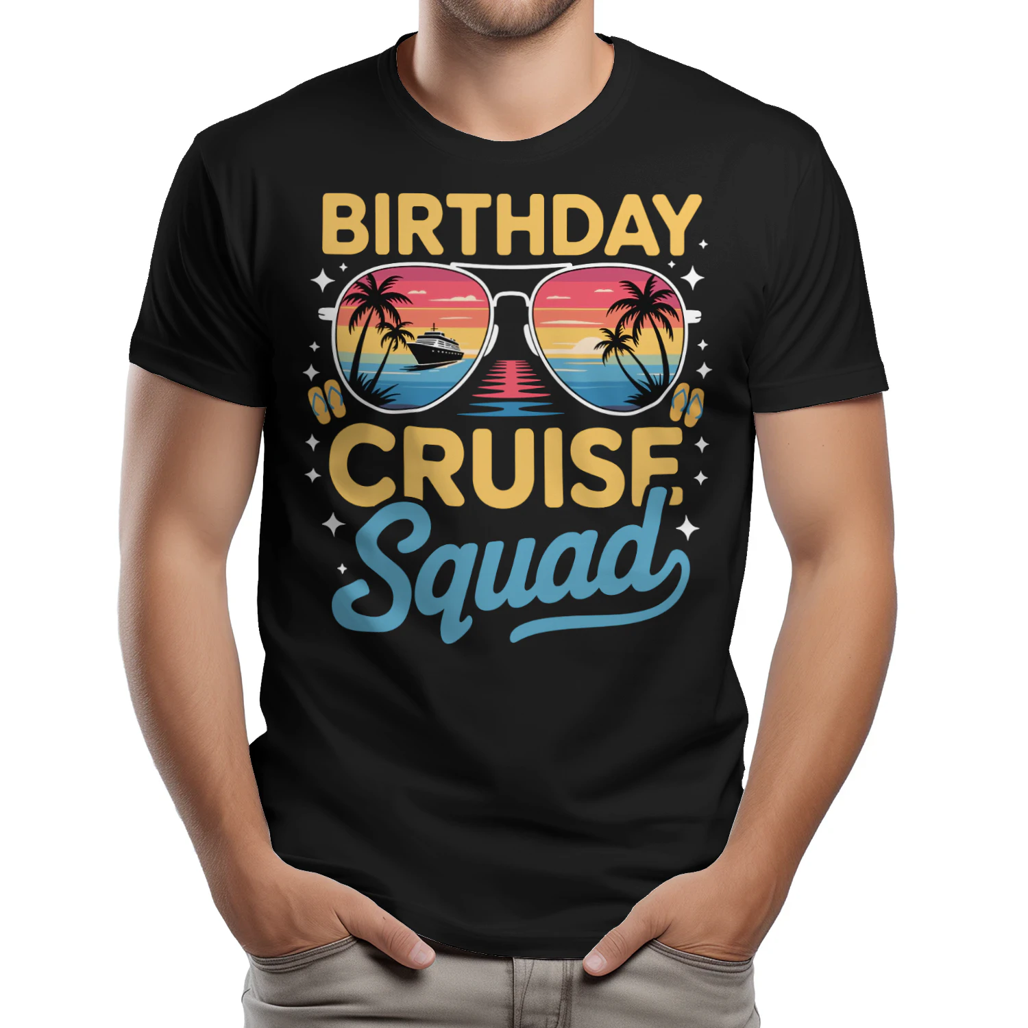 Birthday Cruise Squad Shirt | Tropical Aviator Sunglasses Vacation Apparel