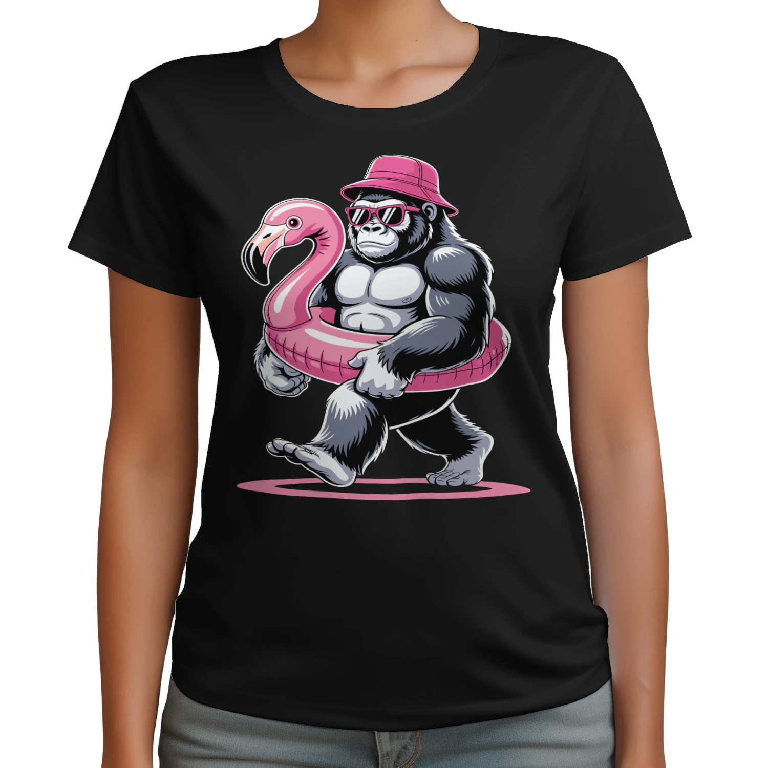 Cool Beach Gorilla Vacation | Funny Ape Bucket Hat & Flamingo Float Outfit