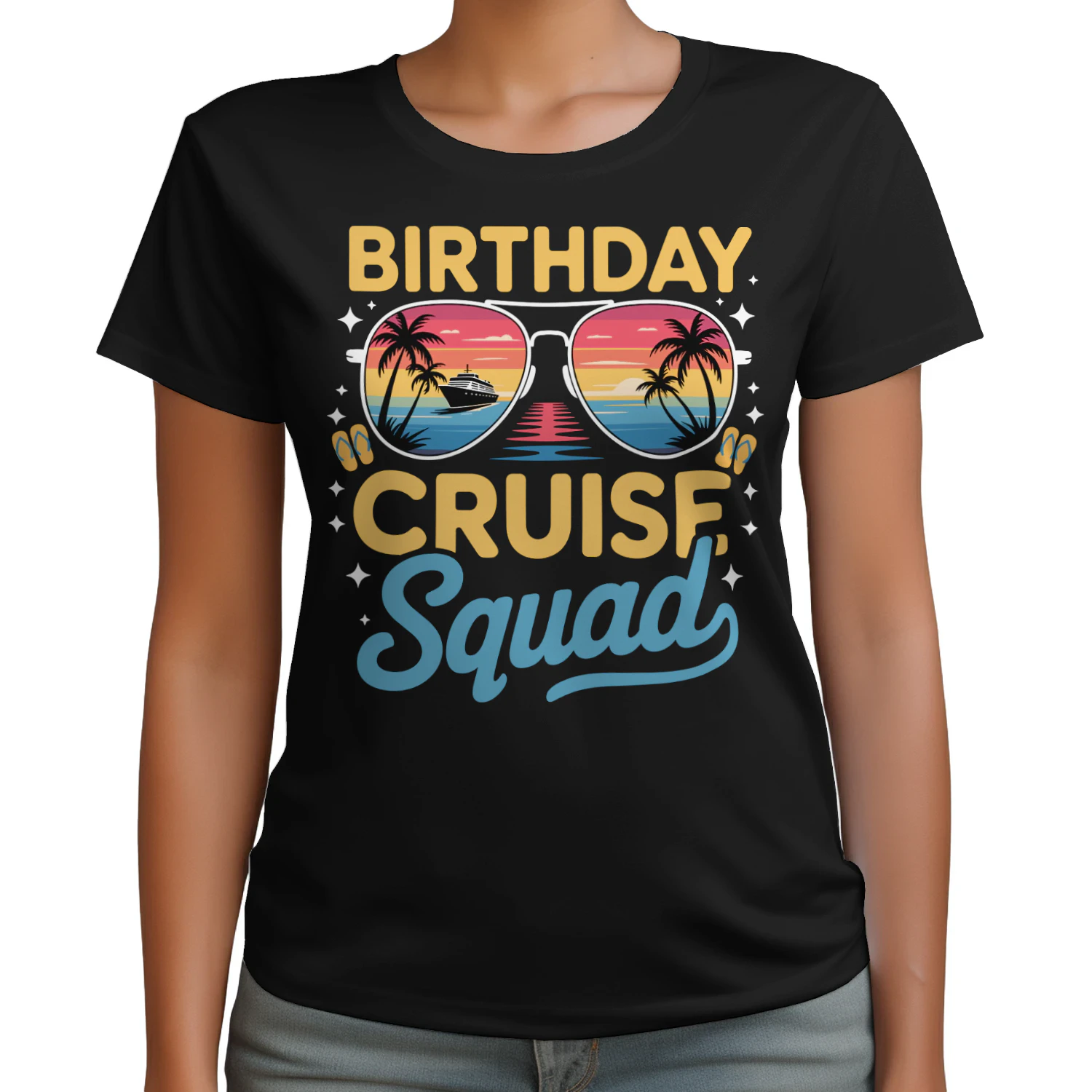 Birthday Cruise Squad Shirt | Tropical Aviator Sunglasses Vacation Apparel