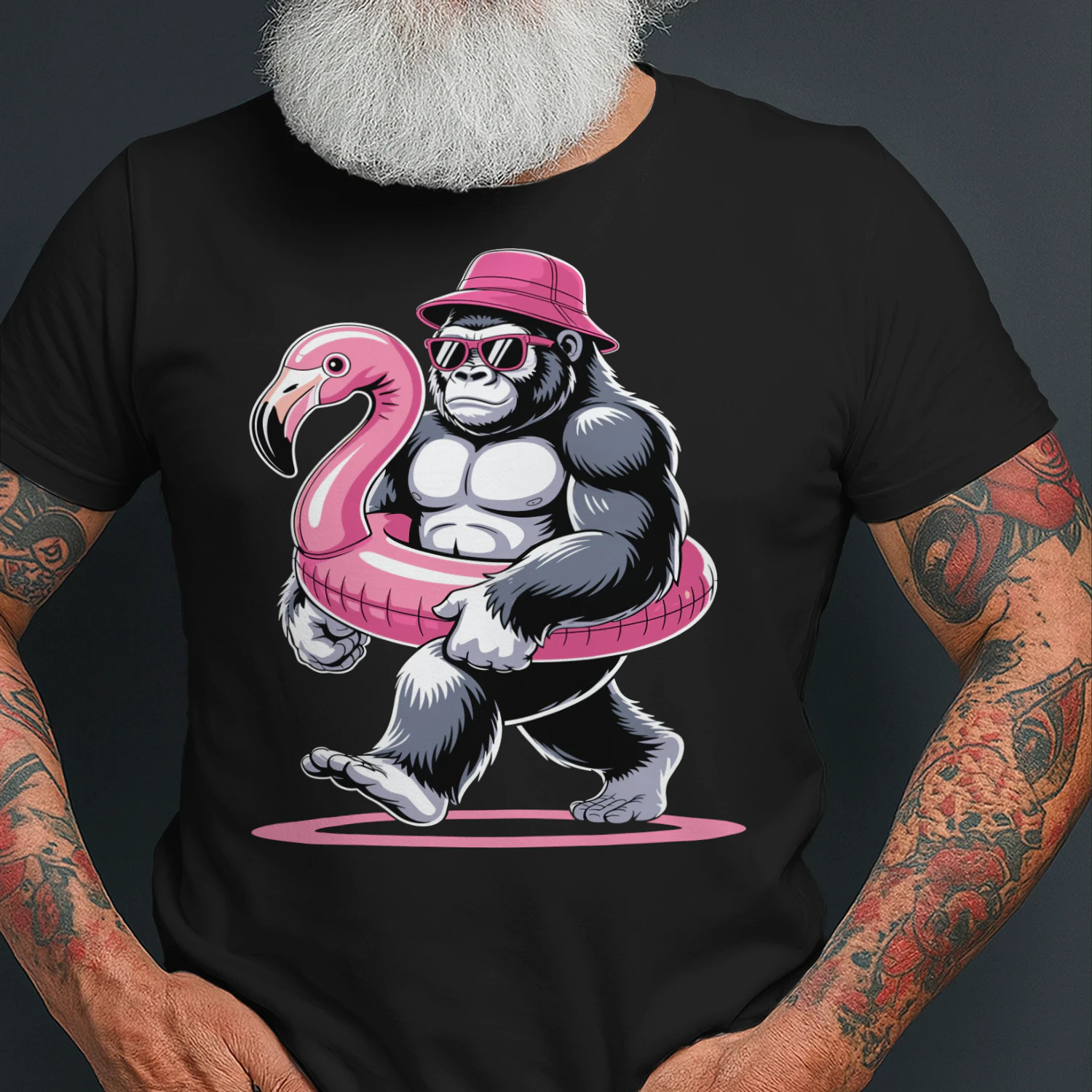 Cool Beach Gorilla Vacation | Funny Ape Bucket Hat & Flamingo Float Outfit