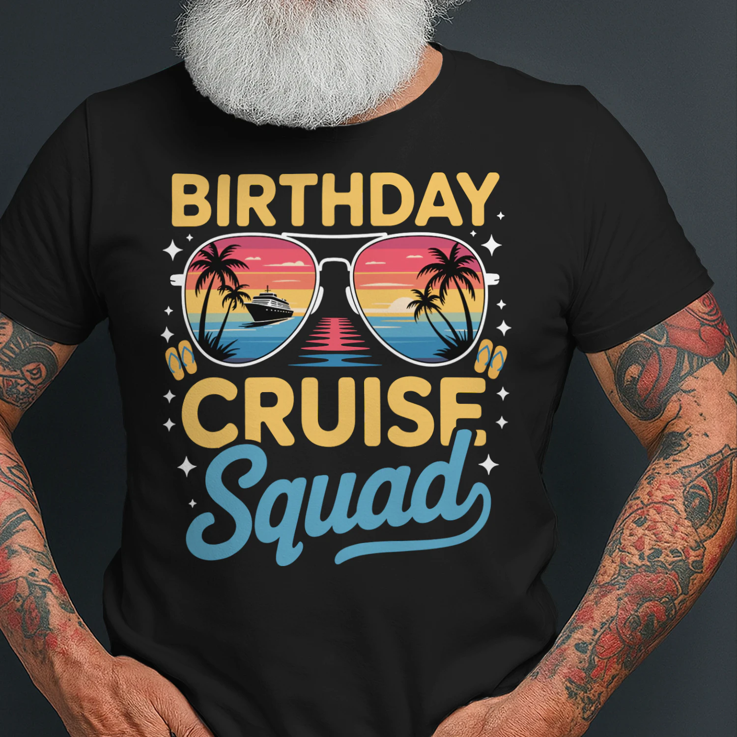 Birthday Cruise Squad Shirt | Tropical Aviator Sunglasses Vacation Apparel