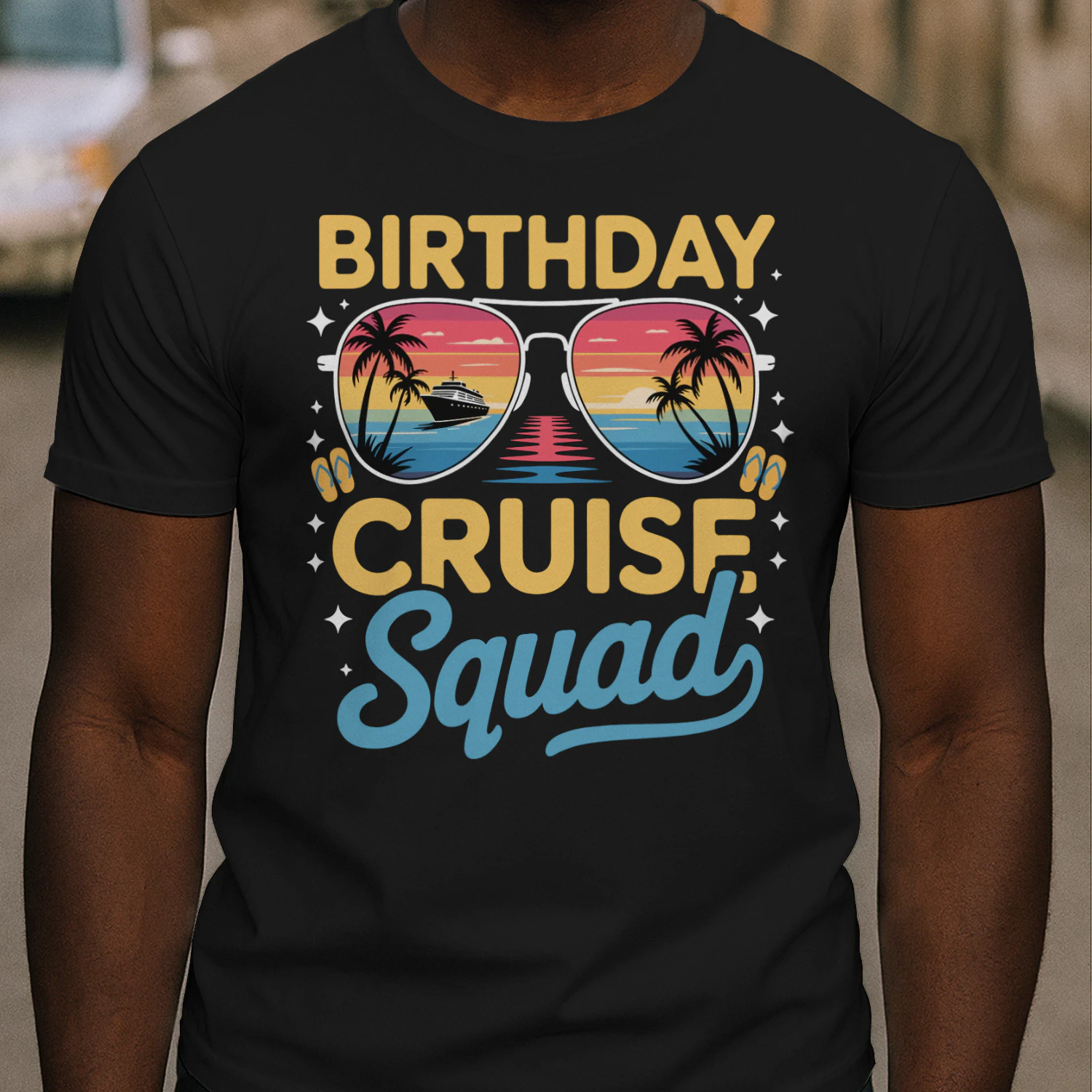 Birthday Cruise Squad Shirt | Tropical Aviator Sunglasses Vacation Apparel