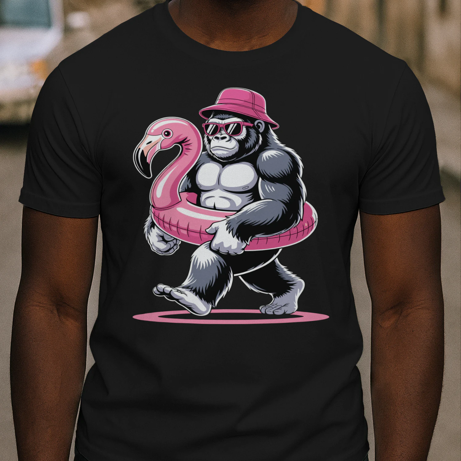 Cool Beach Gorilla Vacation | Funny Ape Bucket Hat & Flamingo Float Outfit