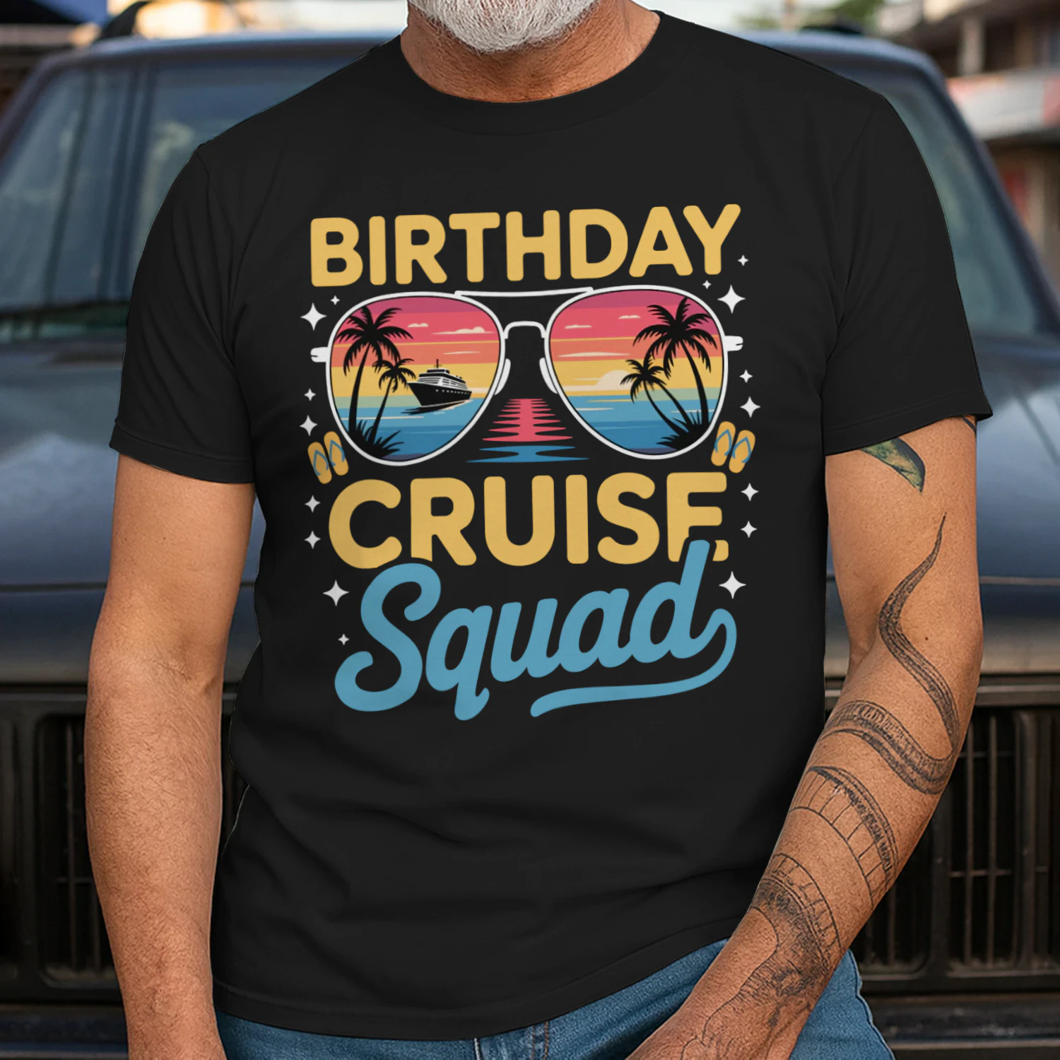 Birthday Cruise Squad Shirt | Tropical Aviator Sunglasses Vacation Apparel
