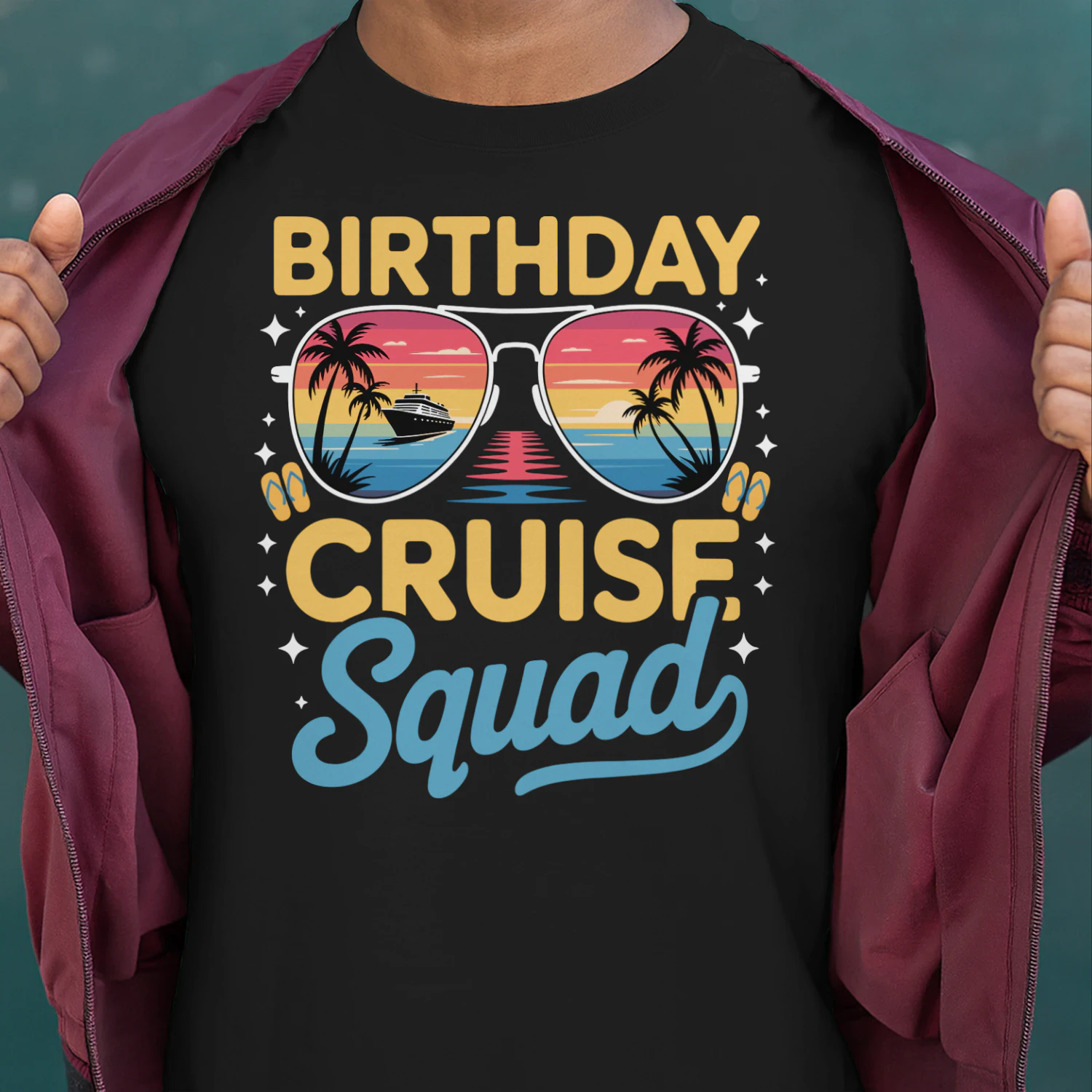 Birthday Cruise Squad Shirt | Tropical Aviator Sunglasses Vacation Apparel