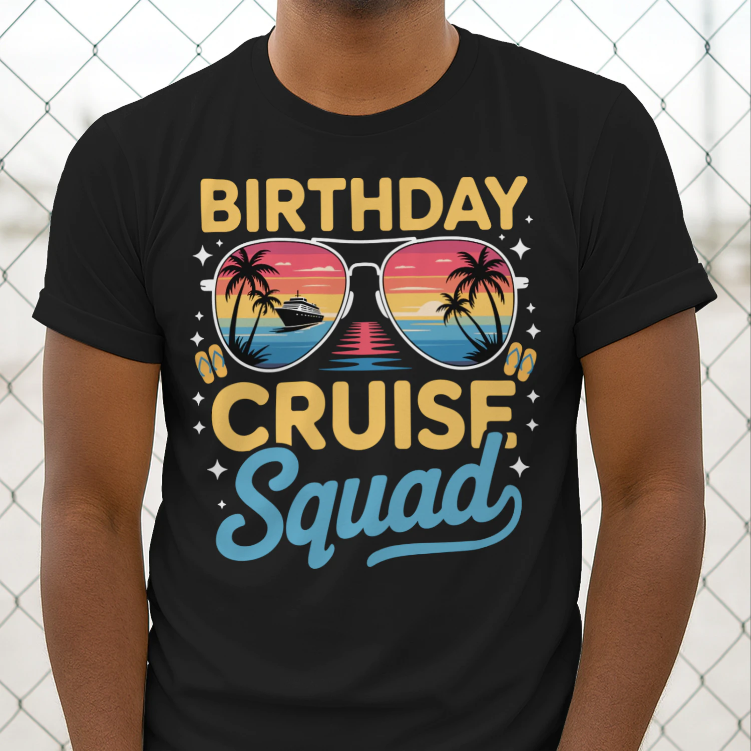 Birthday Cruise Squad Shirt | Tropical Aviator Sunglasses Vacation Apparel