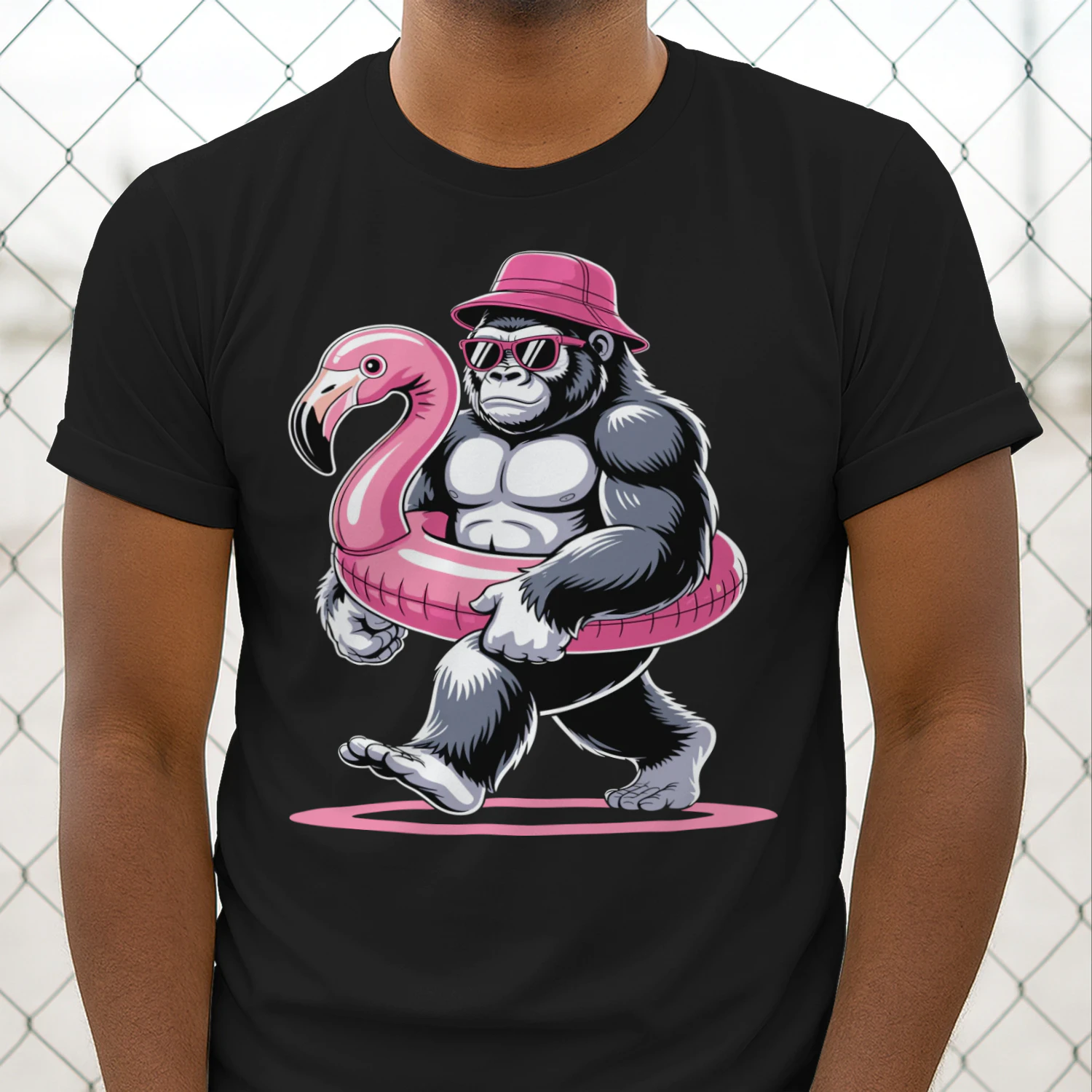 Cool Beach Gorilla Vacation | Funny Ape Bucket Hat & Flamingo Float Outfit