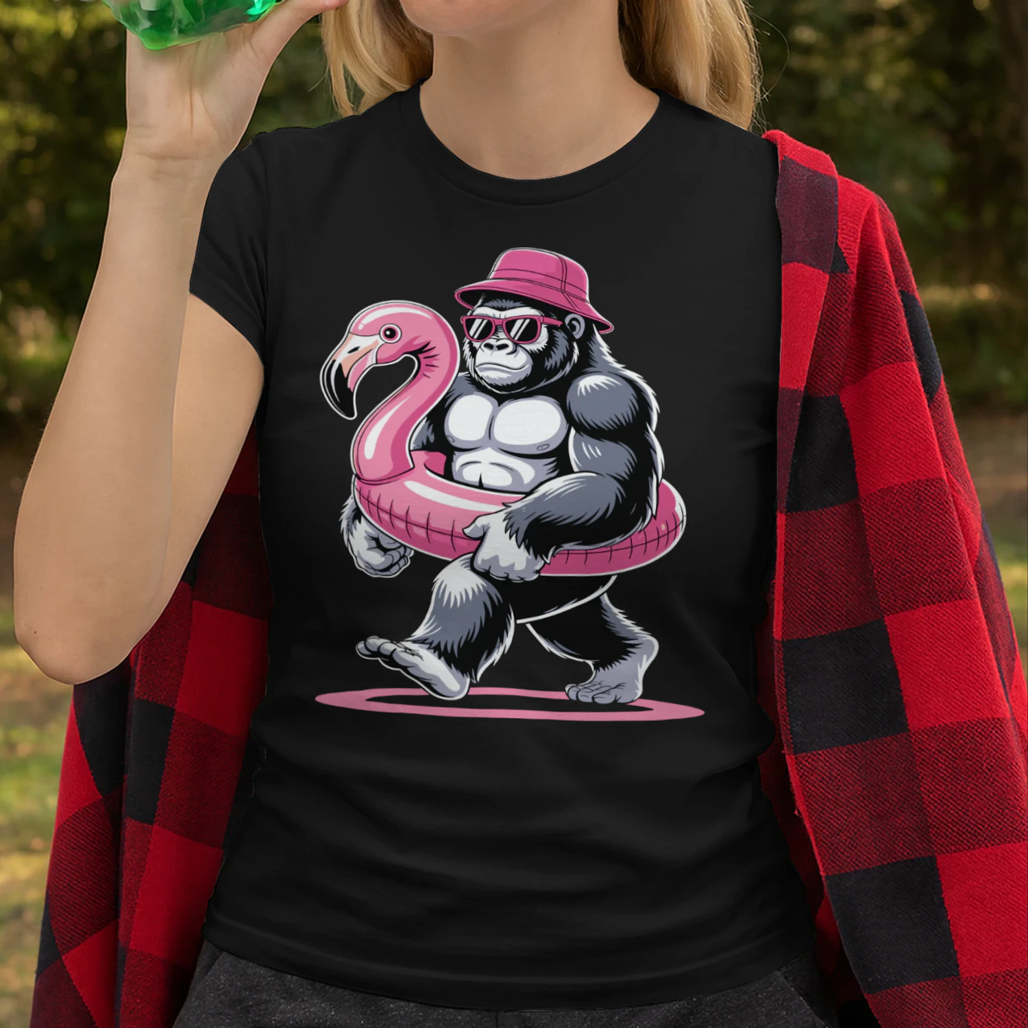 Cool Beach Gorilla Vacation | Funny Ape Bucket Hat & Flamingo Float Outfit