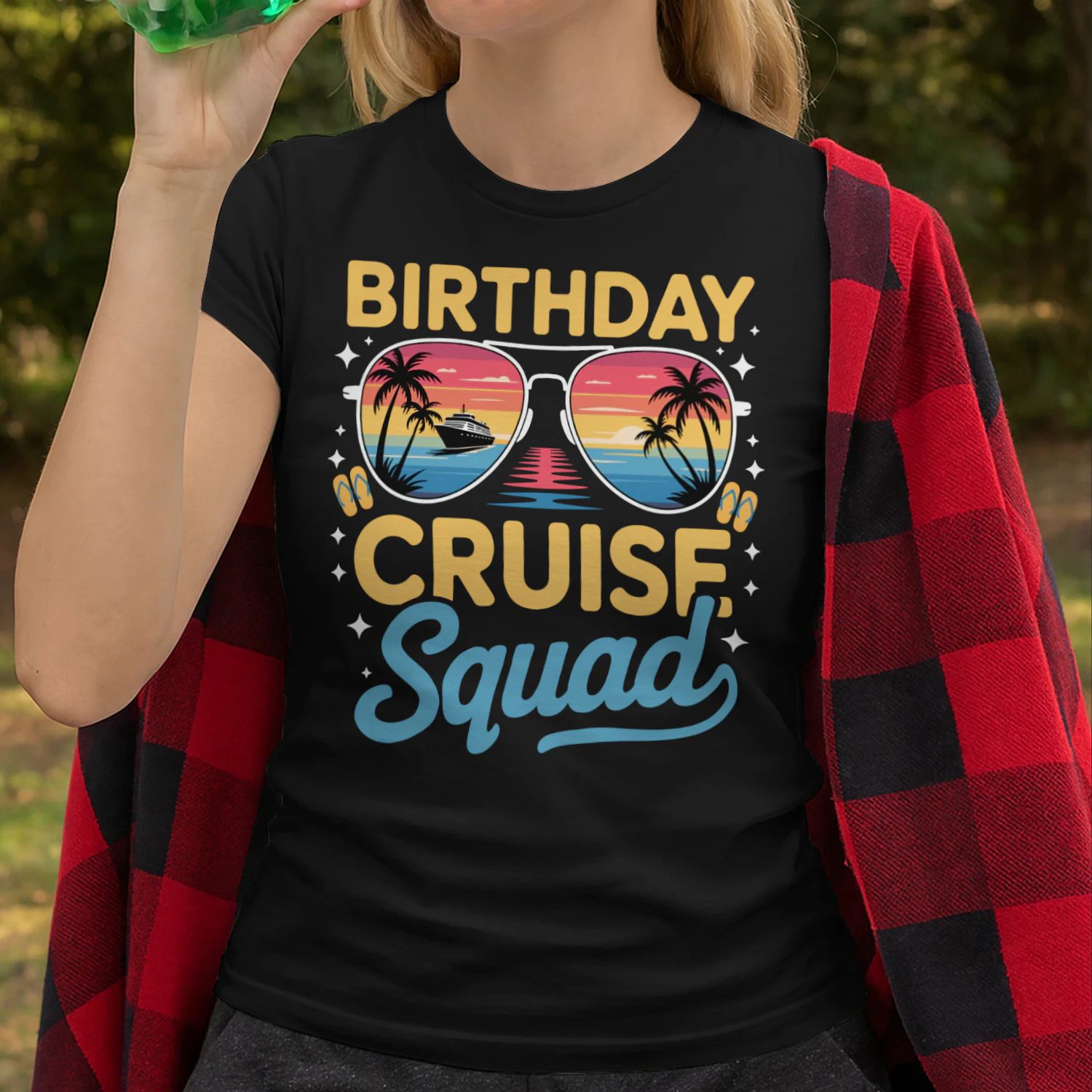 Birthday Cruise Squad Shirt | Tropical Aviator Sunglasses Vacation Apparel