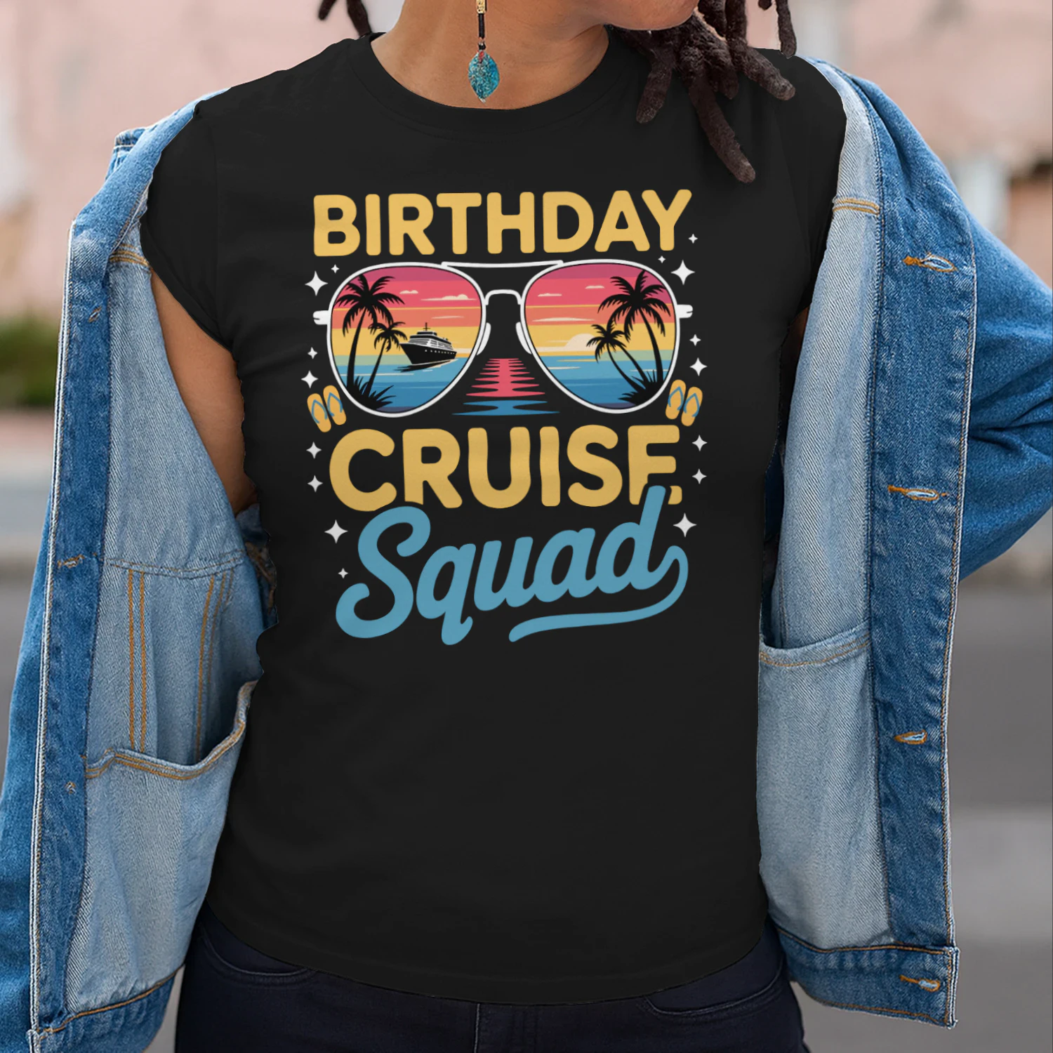 Birthday Cruise Squad Shirt | Tropical Aviator Sunglasses Vacation Apparel