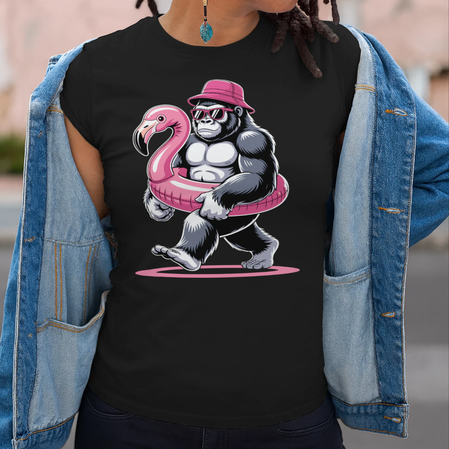 Cool Beach Gorilla Vacation | Funny Ape Bucket Hat & Flamingo Float Outfit