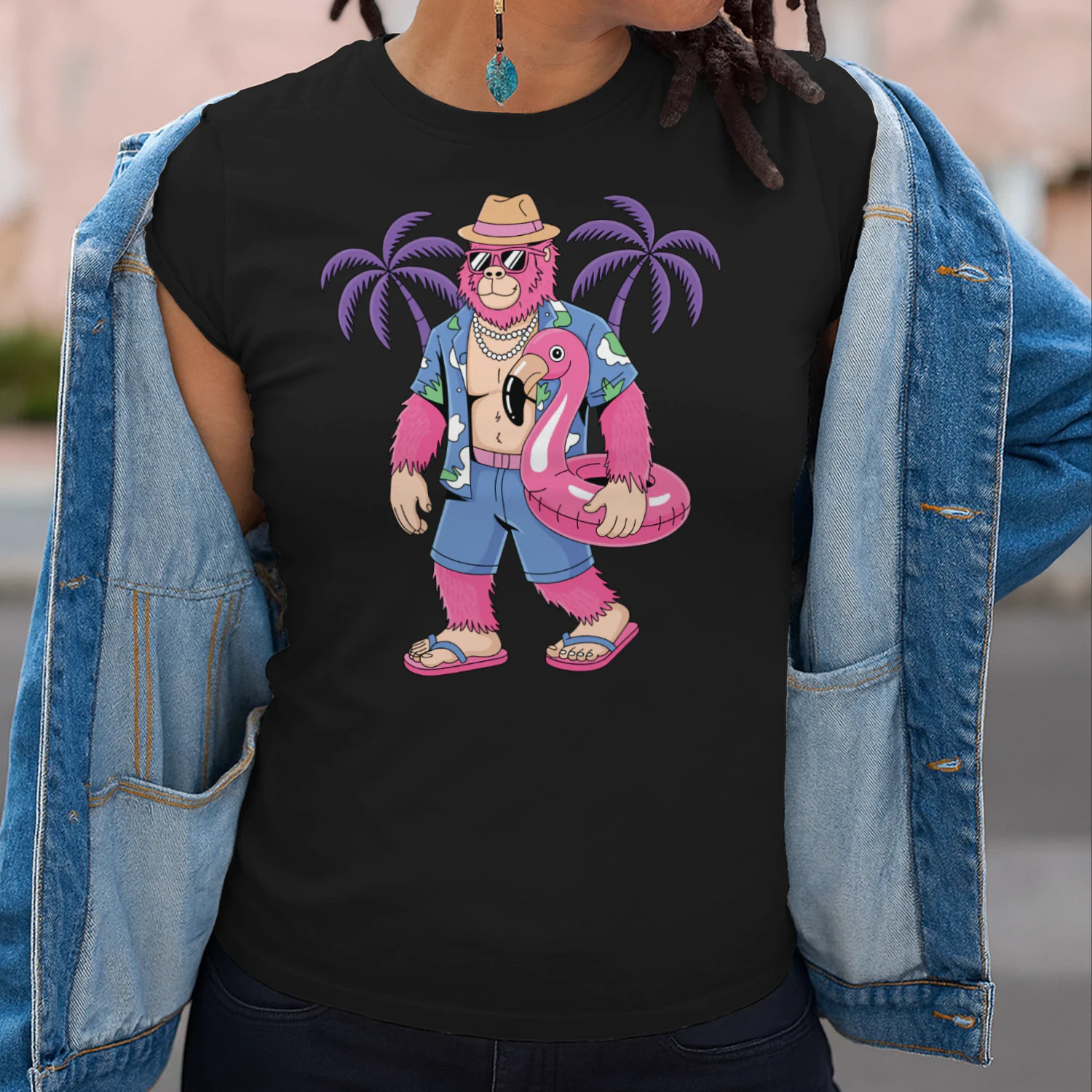 Cool Pink Bigfoot Tropical Vacation | Retro Sasquatch Beach & Cruise Outfit