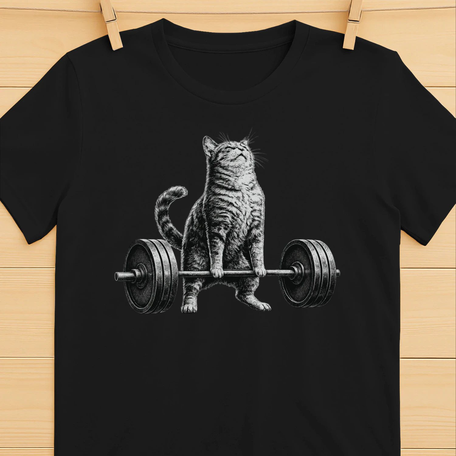 Retro Cat Deadlift Powerlifting Funny Gym Weight Lifting T-Shirt