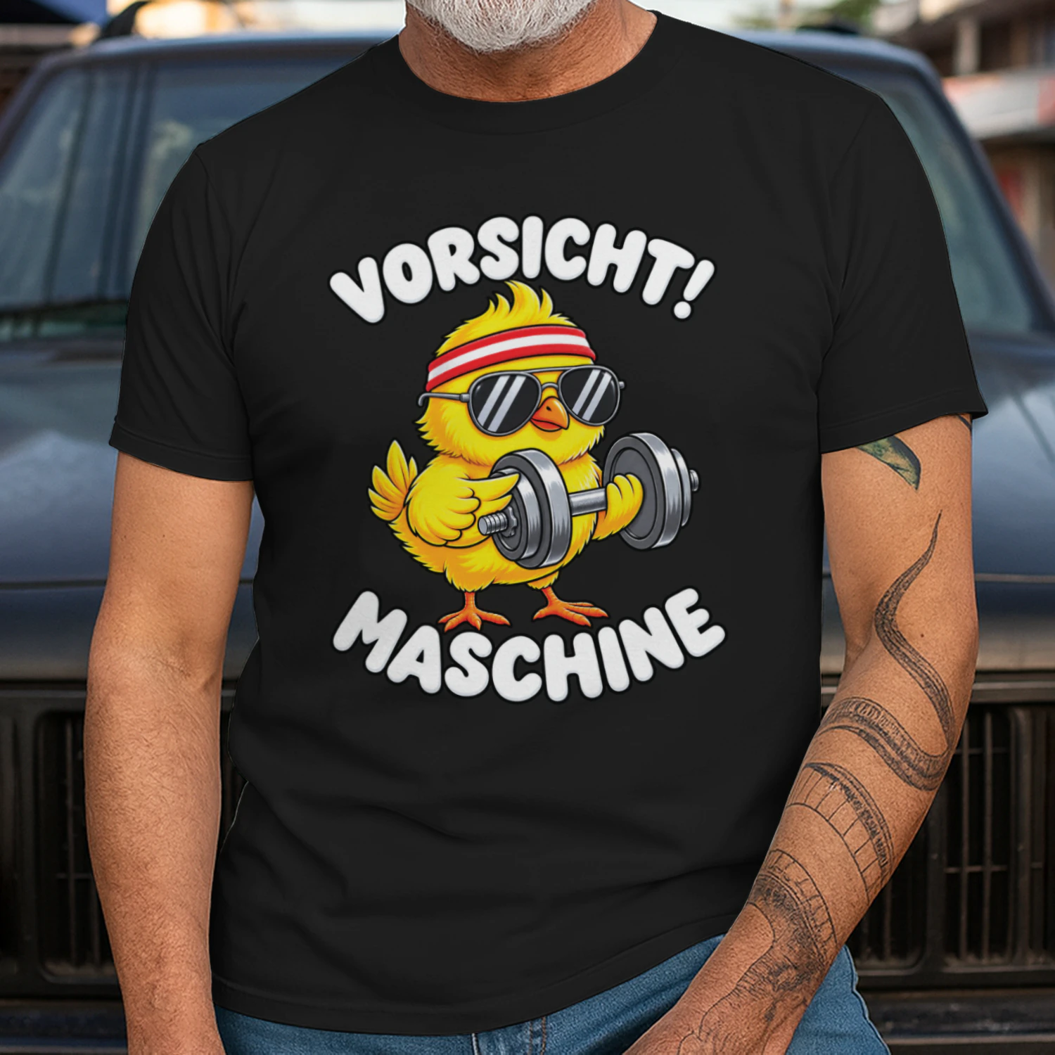 Vorsicht Maschine T-Shirt, Lustiges Fitness Küken Shirt, Gym Hantel Geschenk, Bodybuilding Humor, Deutsches Sport Shirt