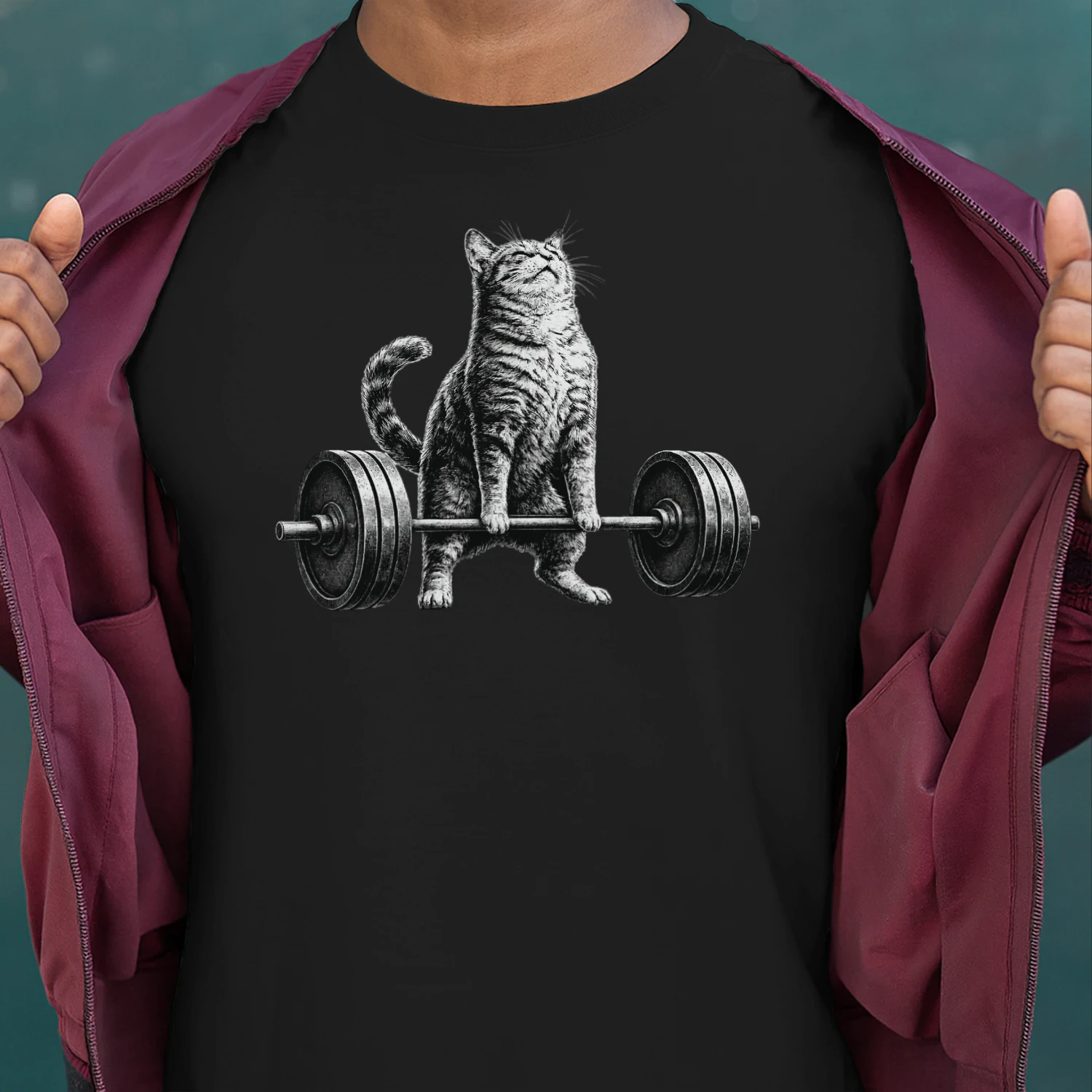Retro Cat Deadlift Powerlifting Funny Gym Weight Lifting T-Shirt