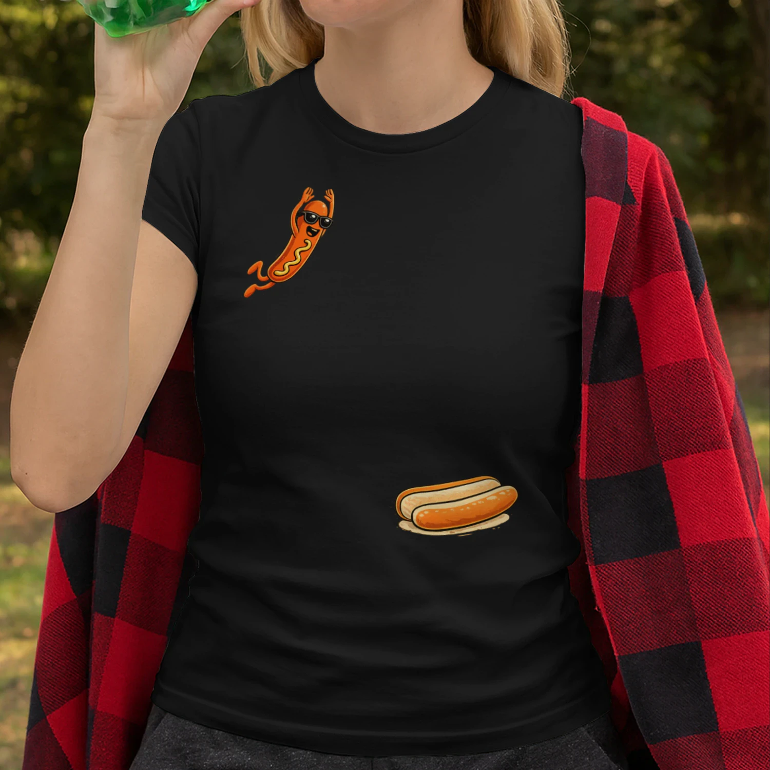 Funny Hot Dog Jumping Into Bun Sausage BBQ High Dive T-Shirt