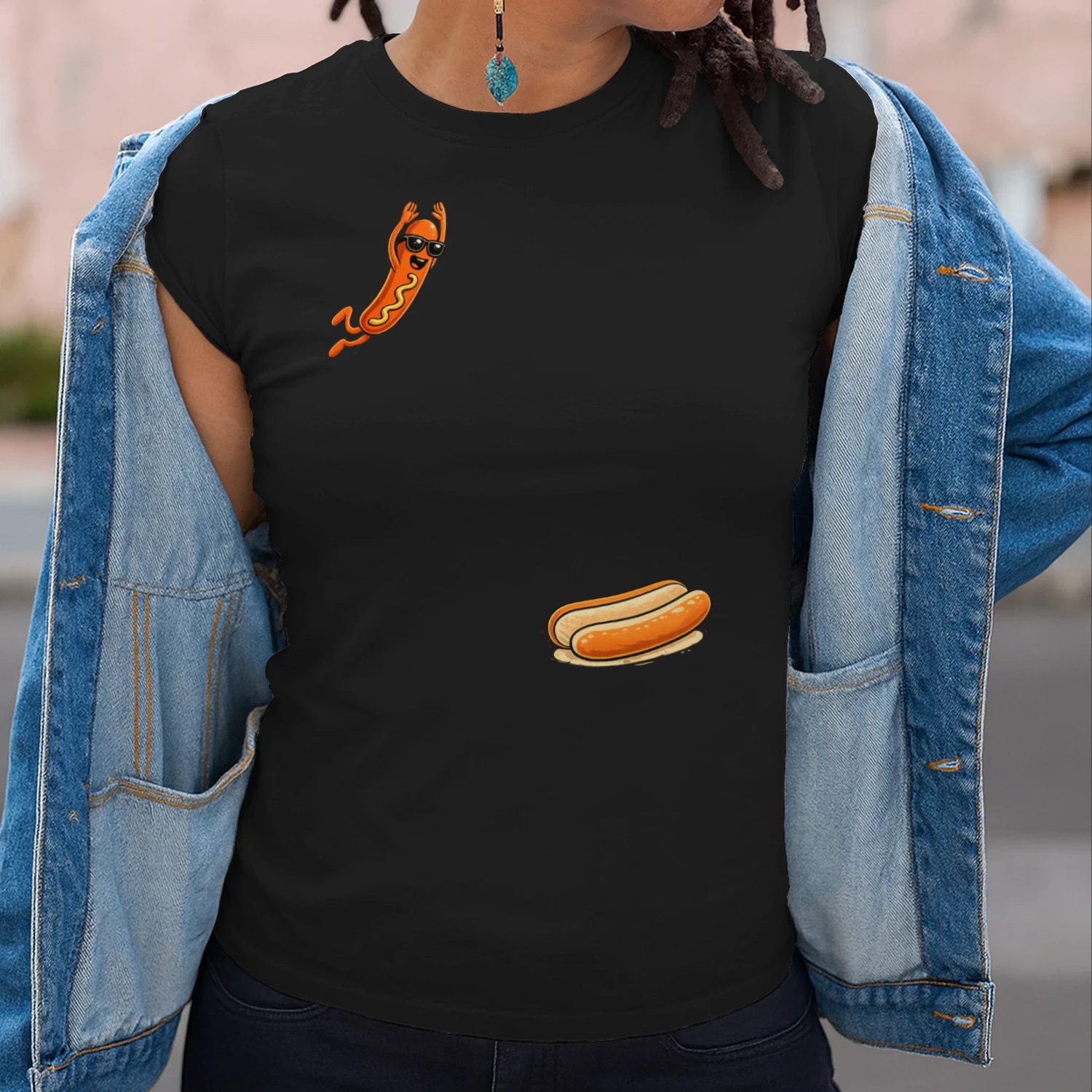 Funny Hot Dog Jumping Into Bun Sausage BBQ High Dive T-Shirt