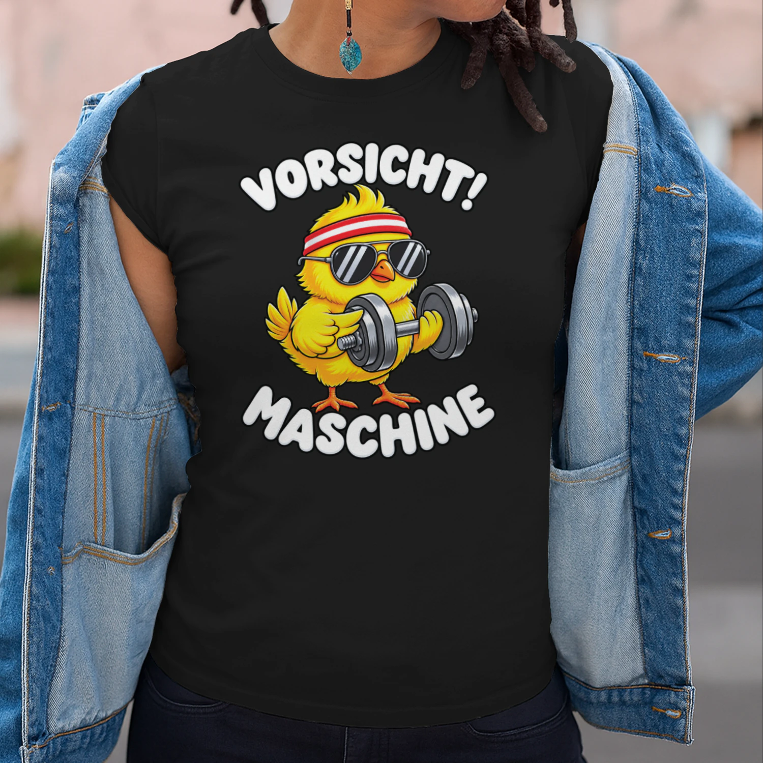 Vorsicht Maschine T-Shirt, Lustiges Fitness Küken Shirt, Gym Hantel Geschenk, Bodybuilding Humor, Deutsches Sport Shirt