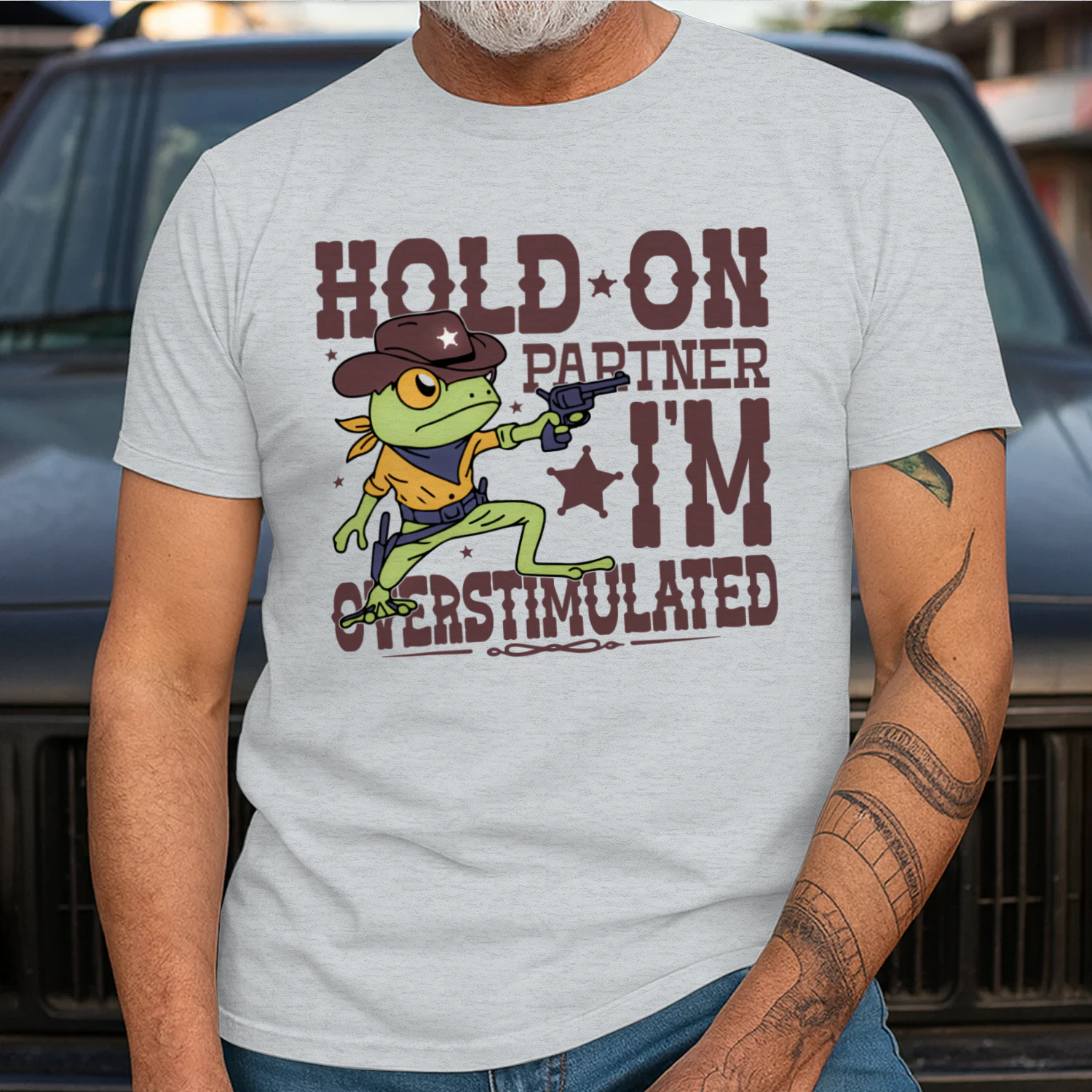 Hold On Partner I'm Overstimulated Funny Sarcastic Quote T-Shirt