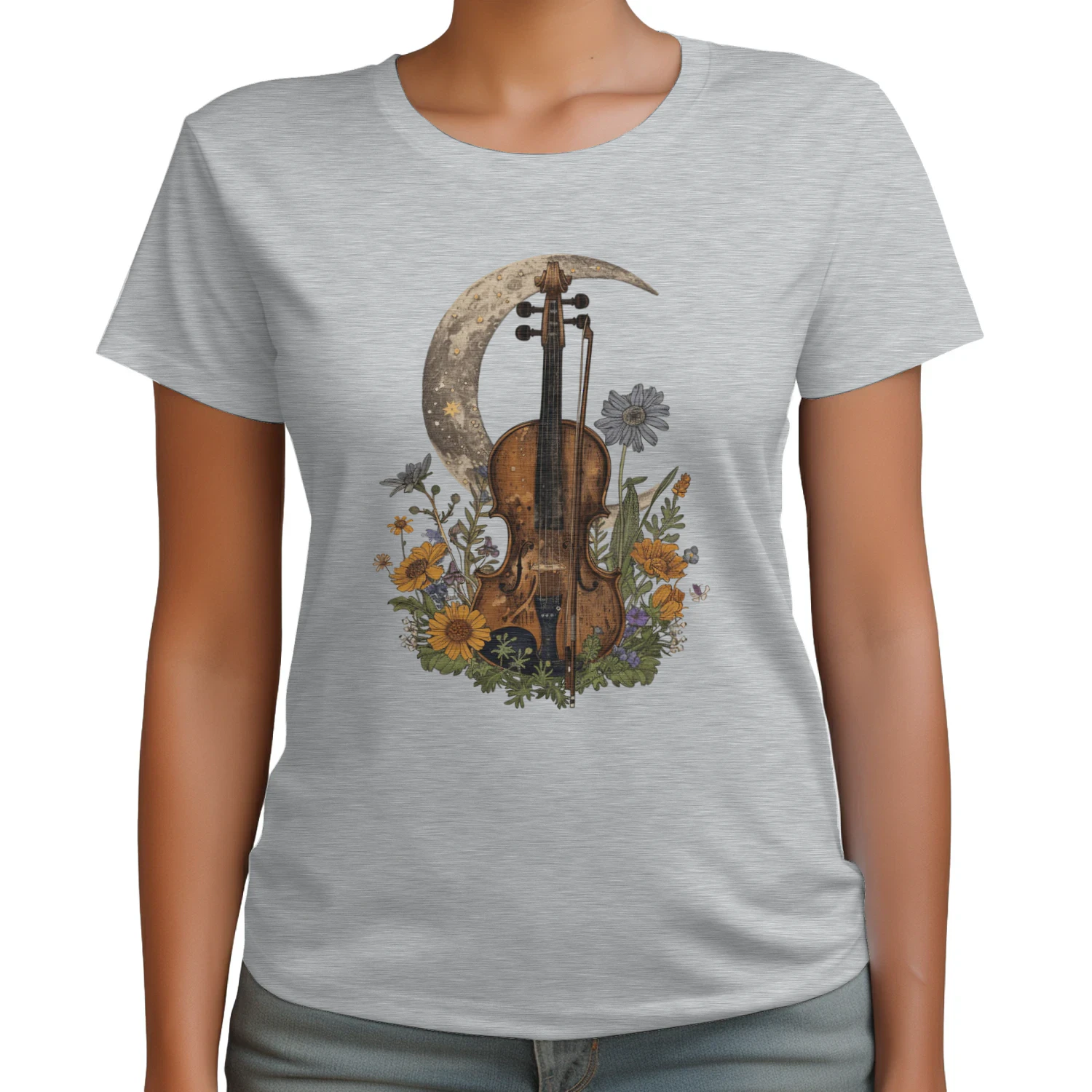 Violin Moon Floral Boho Music Lover Violinist Gift