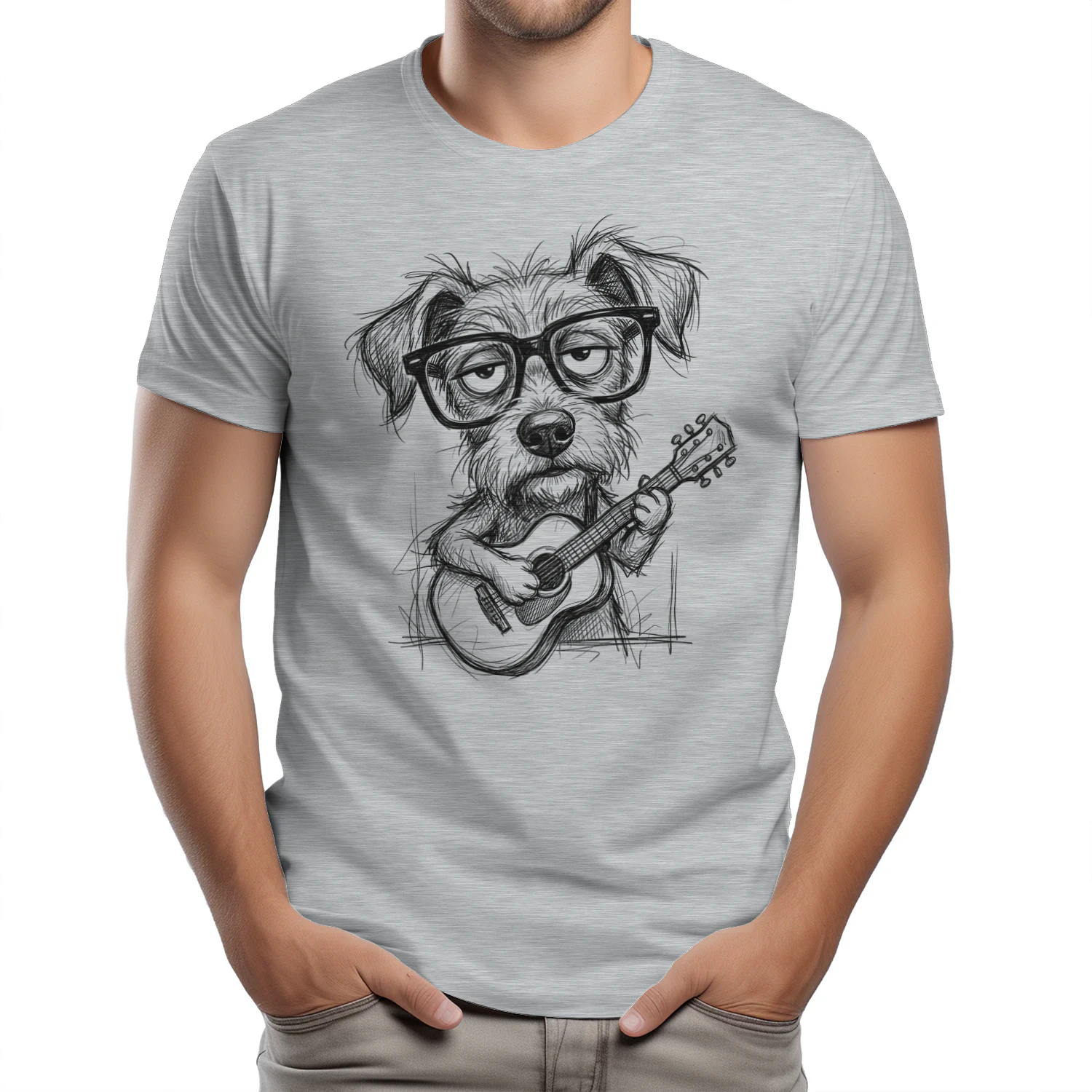 Nerdy Dog with Guitar – Funny Pet Musician Tee