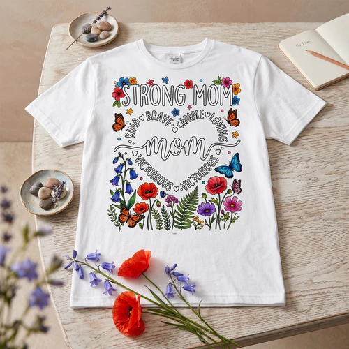 STRONG MOM EMPOWERED FLORAL HEART