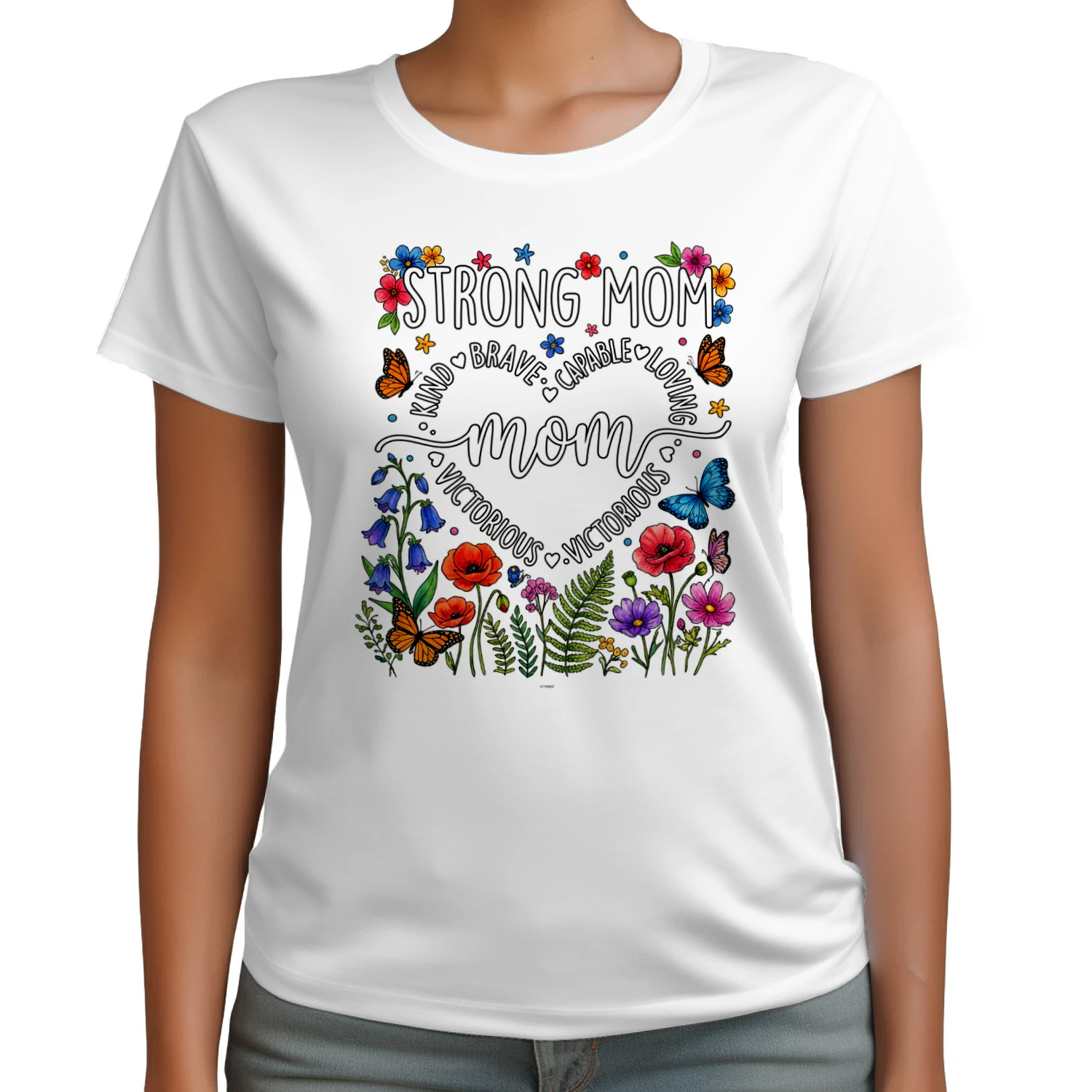 STRONG MOM EMPOWERED FLORAL HEART