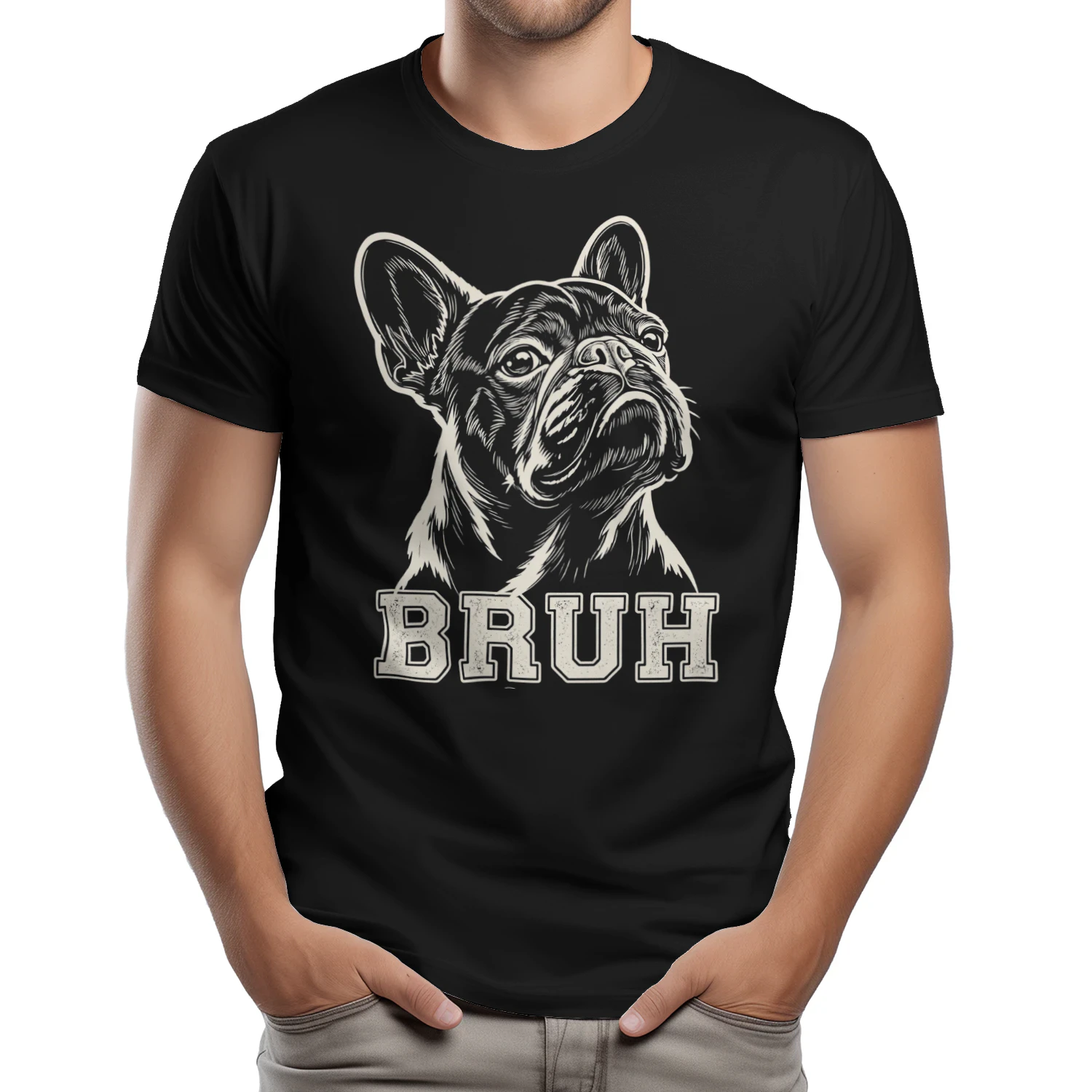Funny French Bulldog "Bruh" T-Shirt & Apparel