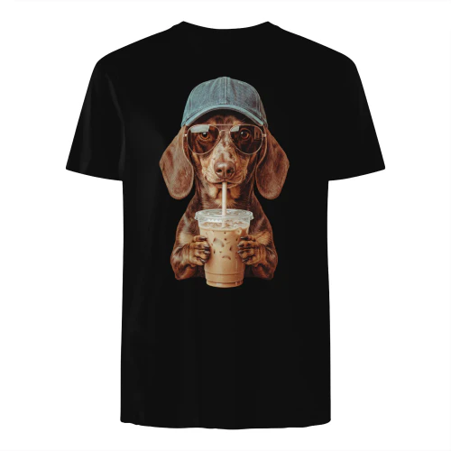 Dachshund Dog Wearing Beanie Drinking Iced Coffee.png
