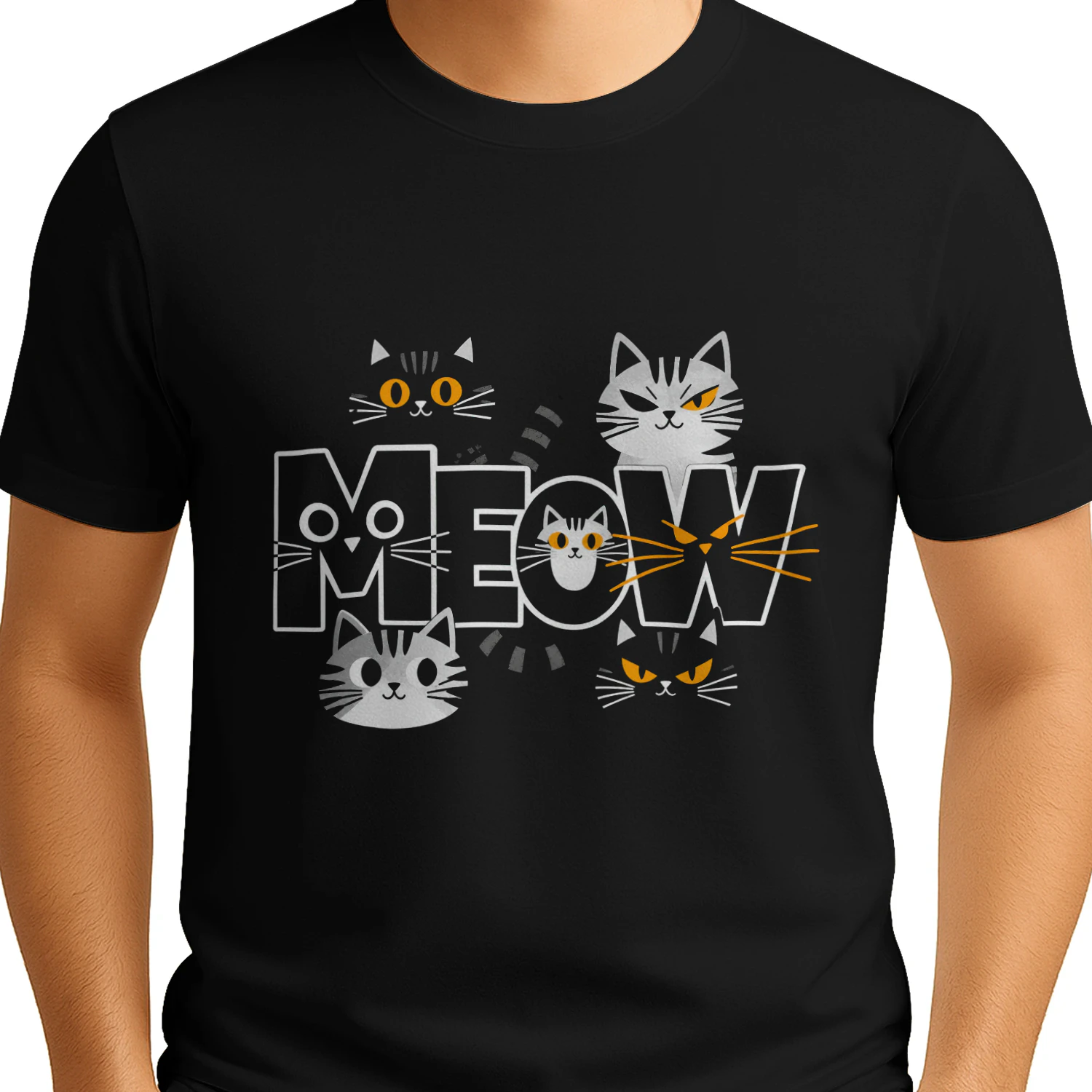 MEOW Collage – Playful Cat Typography Graphic Tee