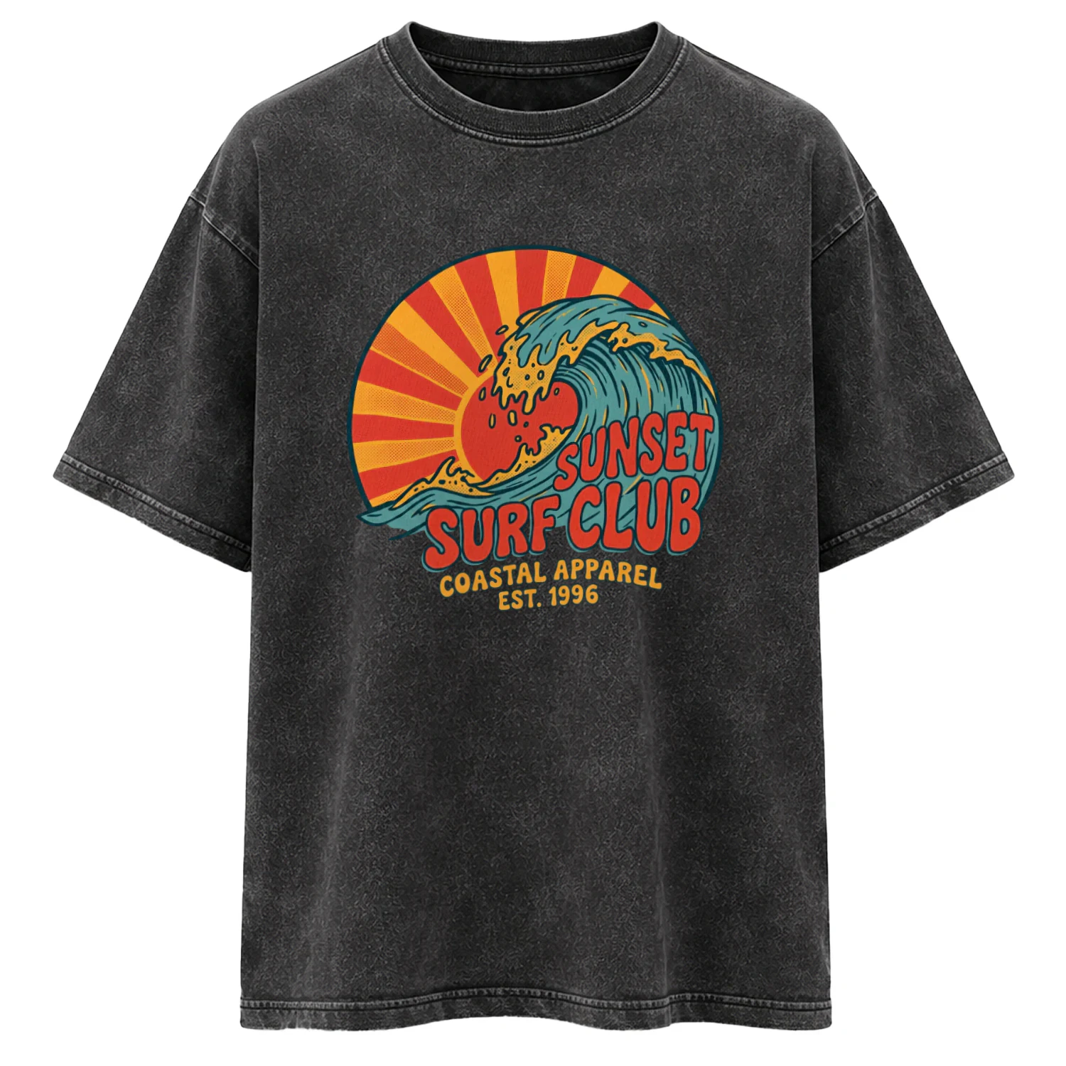 Sunset Surf Club Oversized Acid Wash Tee