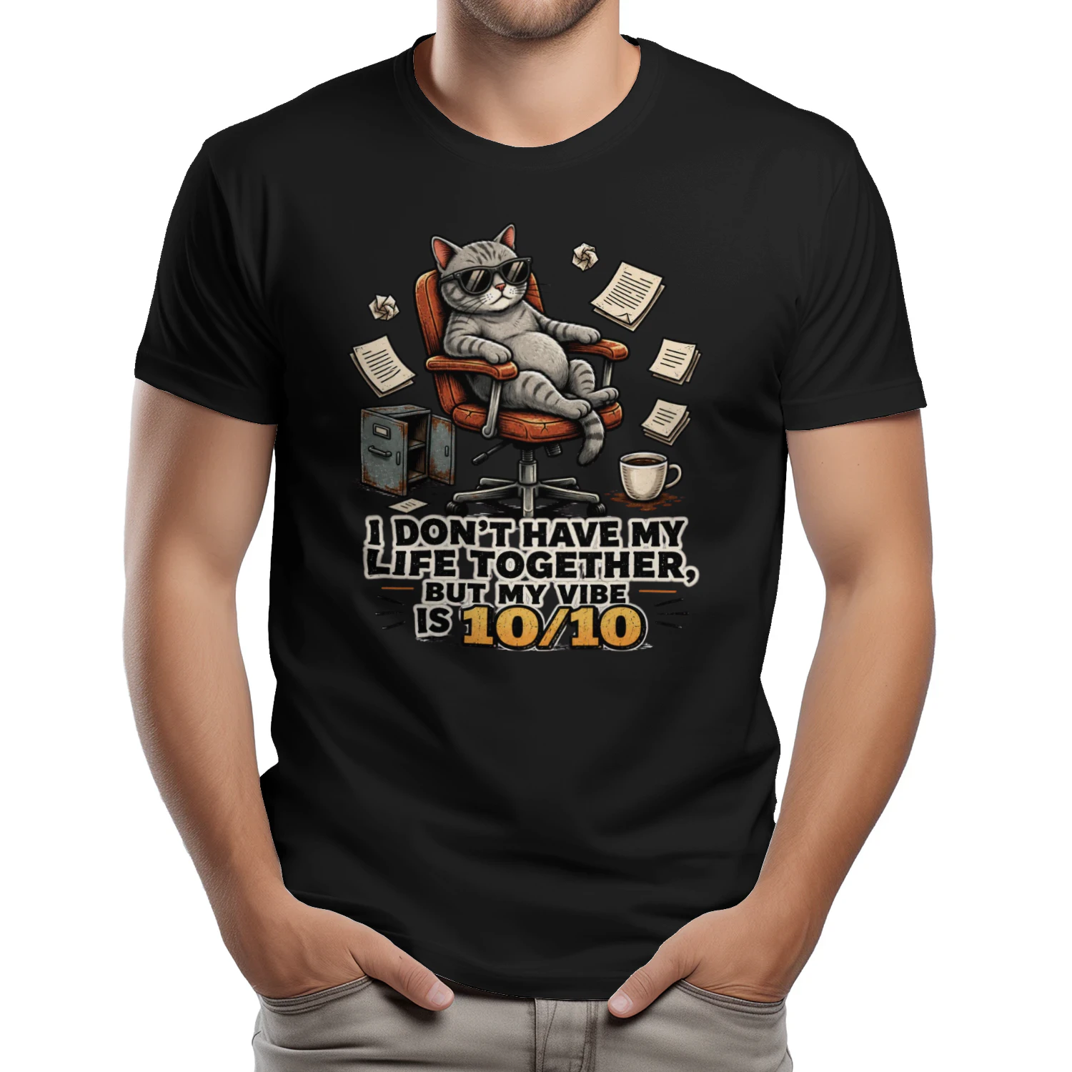 I Don't Have My Life Together But My Vibe Is 10/10 Funny Cat Men's T-Shirt