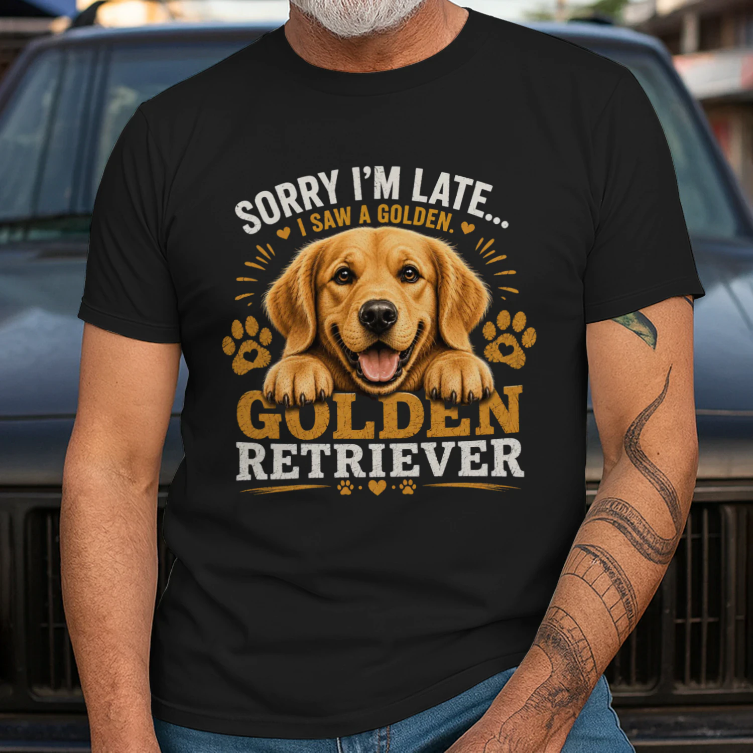 Sorry I'm Late I Saw A Golden Retriever Men's Shirt | Funny Golden Retriever Dad Gift | Dog Lover Graphic Tee