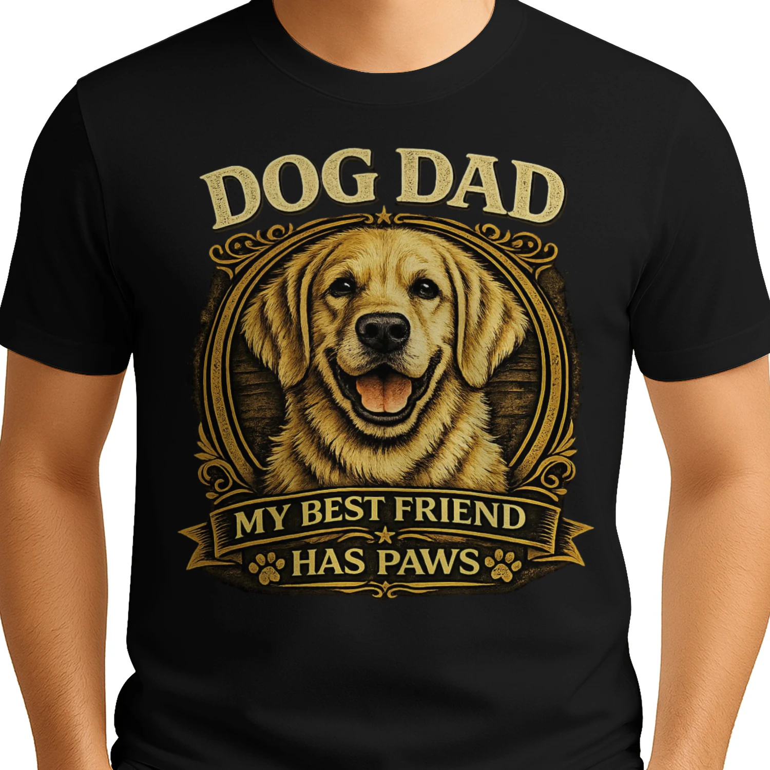 Dog Dad T-Shirt | My Best Friend Has Paws | Golden Retriever Graphic Shirt | Dog Lover Gift for Men | UK Delivery Available