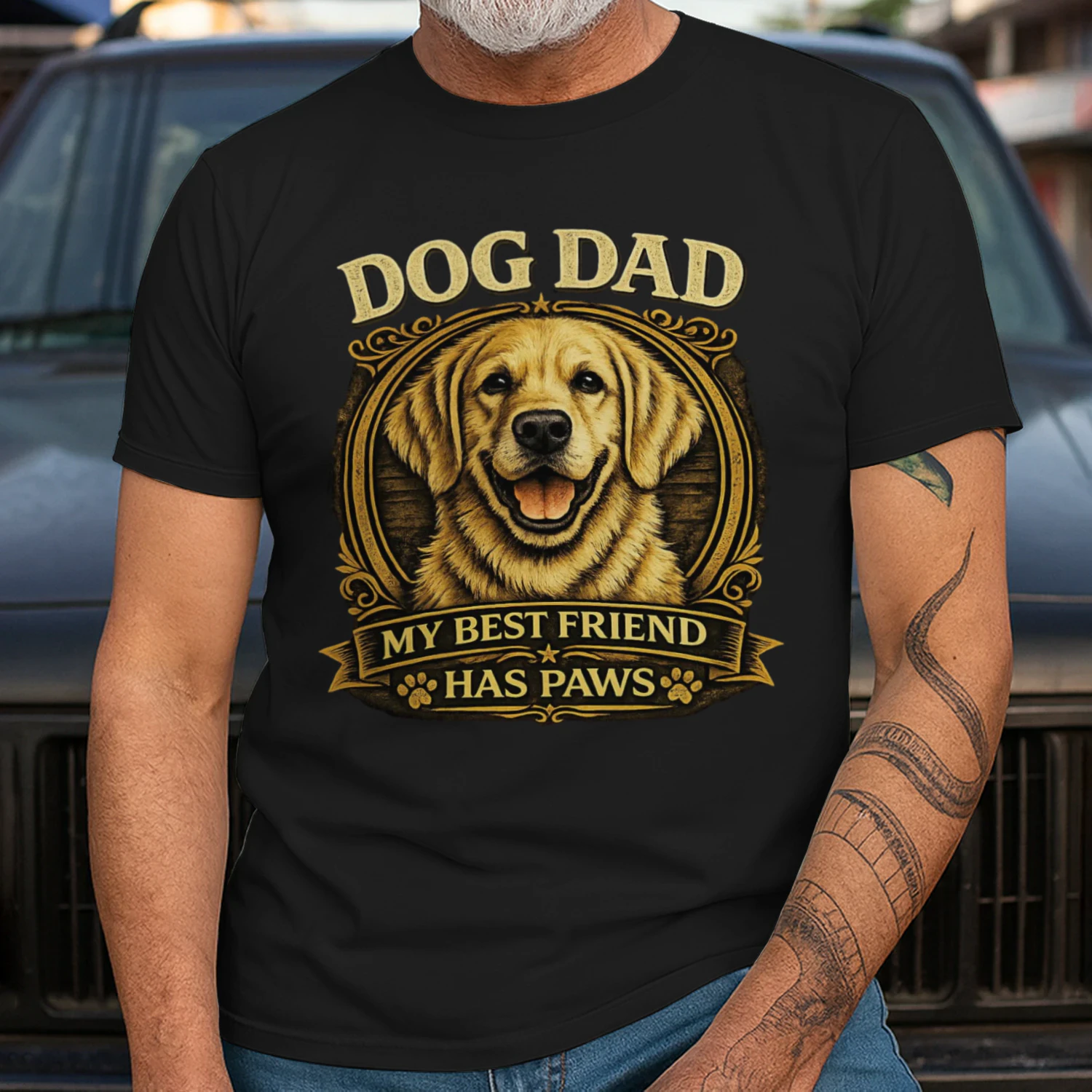 Dog Dad T-Shirt | My Best Friend Has Paws | Golden Retriever Graphic Shirt | Dog Lover Gift for Men | UK Delivery Available