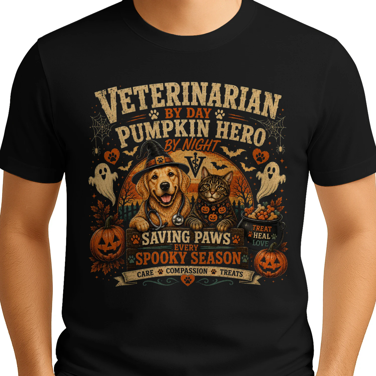 Proud Veterinarian Halloween Shirt for Men | Pumpkin Hero Vet Tee
