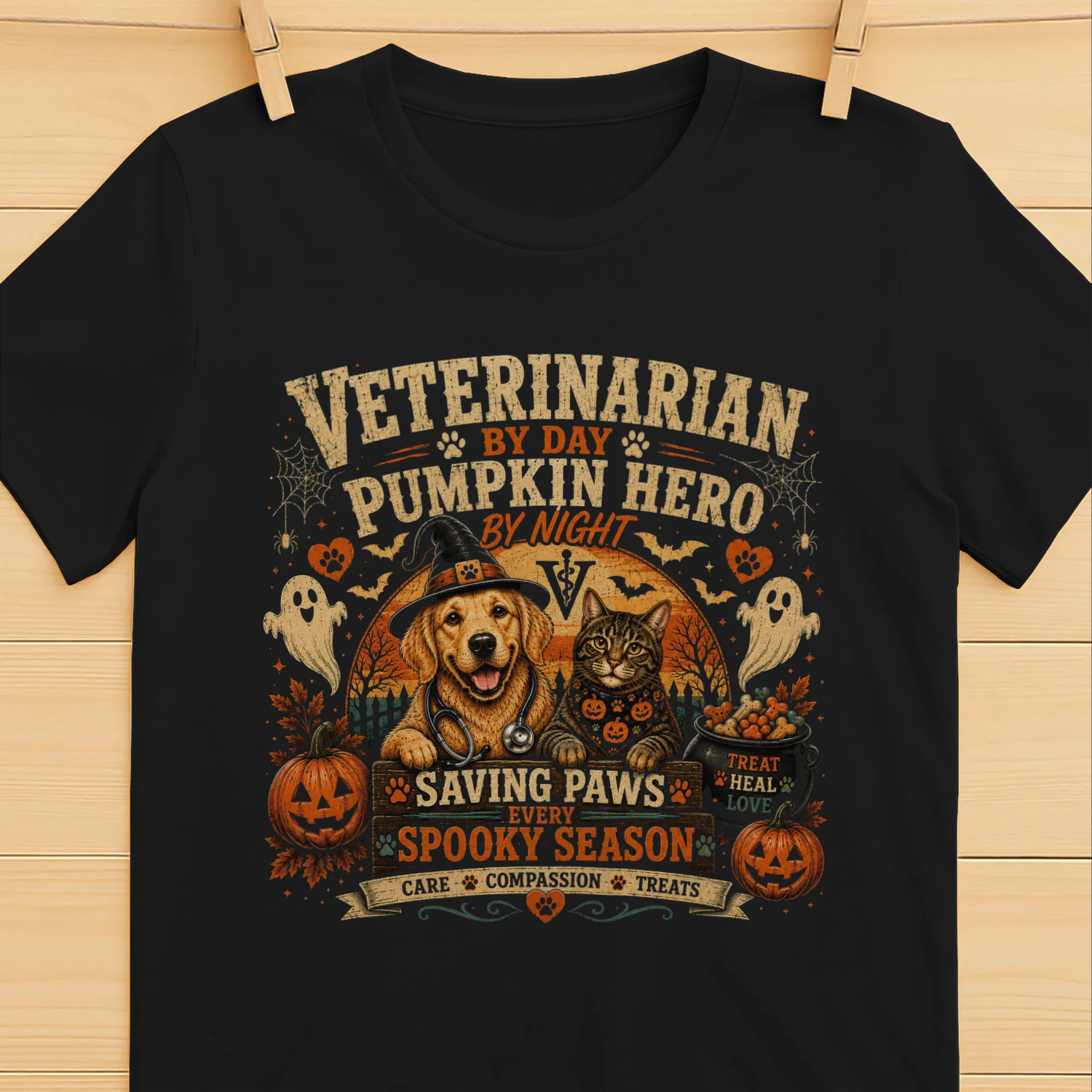 Proud Veterinarian Halloween Shirt for Men | Pumpkin Hero Vet Tee
