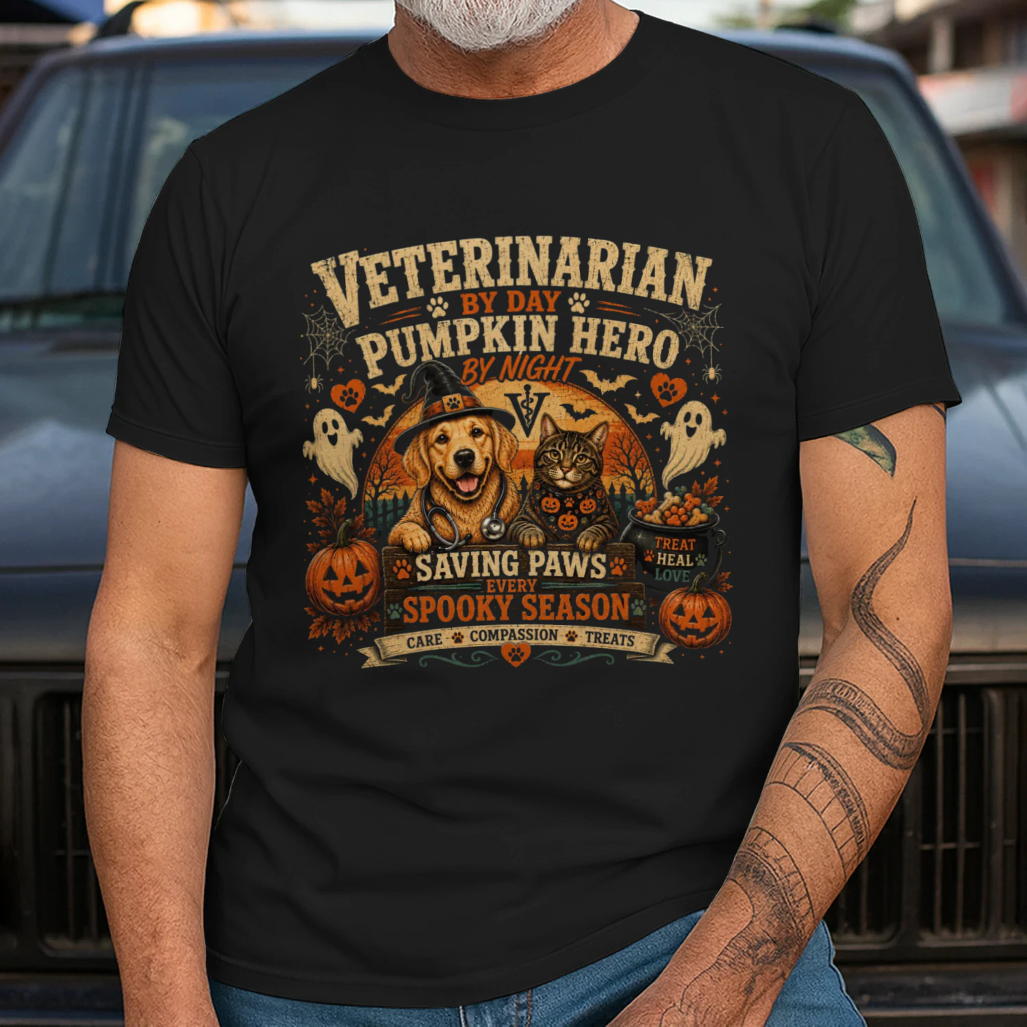 Proud Veterinarian Halloween Shirt for Men | Pumpkin Hero Vet Tee