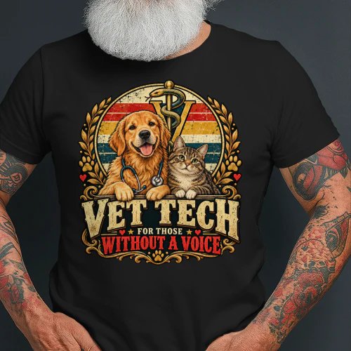 Vet Tech T-Shirt, Veterinary Technician Dog Cat Vintage Design