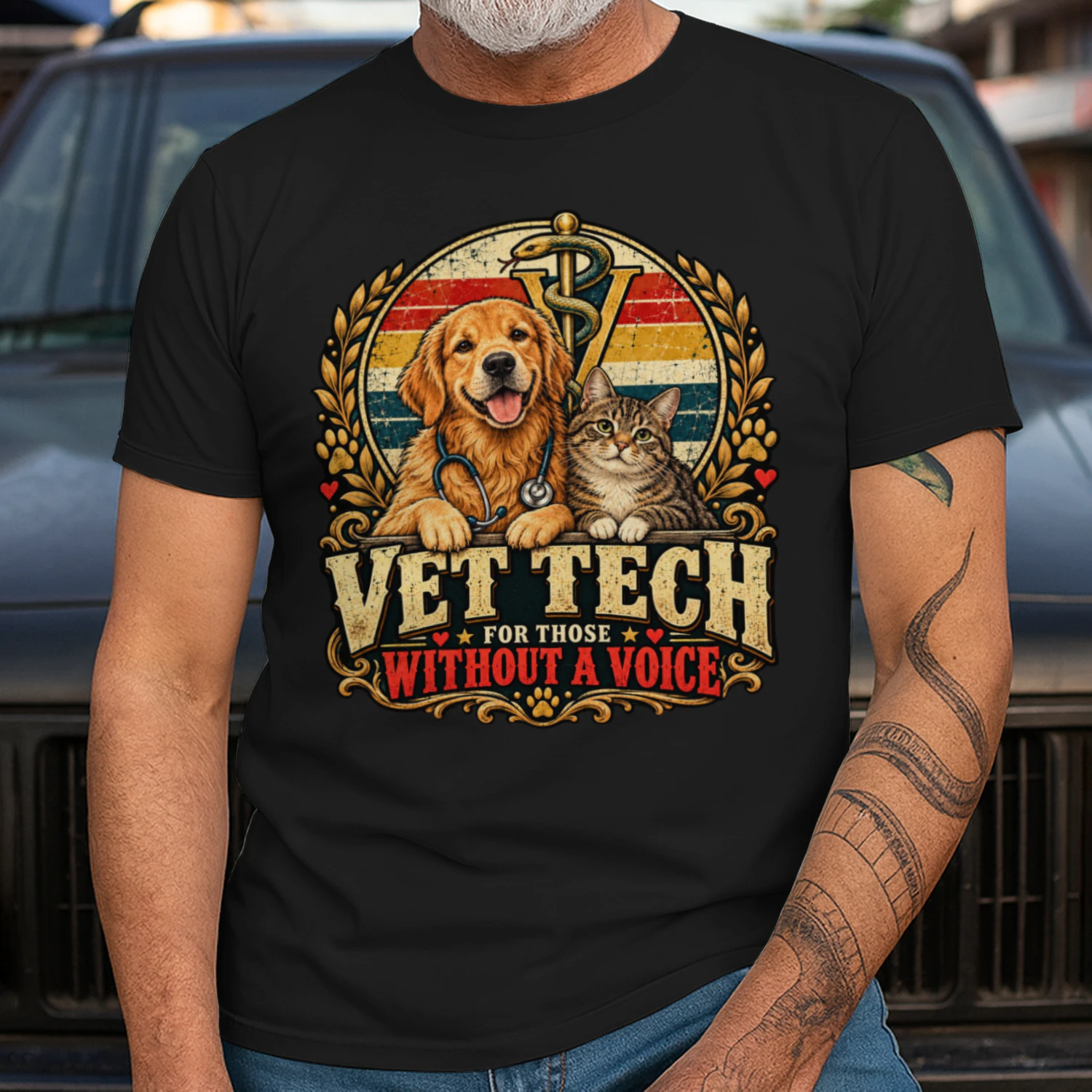 Vet Tech Shirt, Veterinary Life Retro Paw Print Design