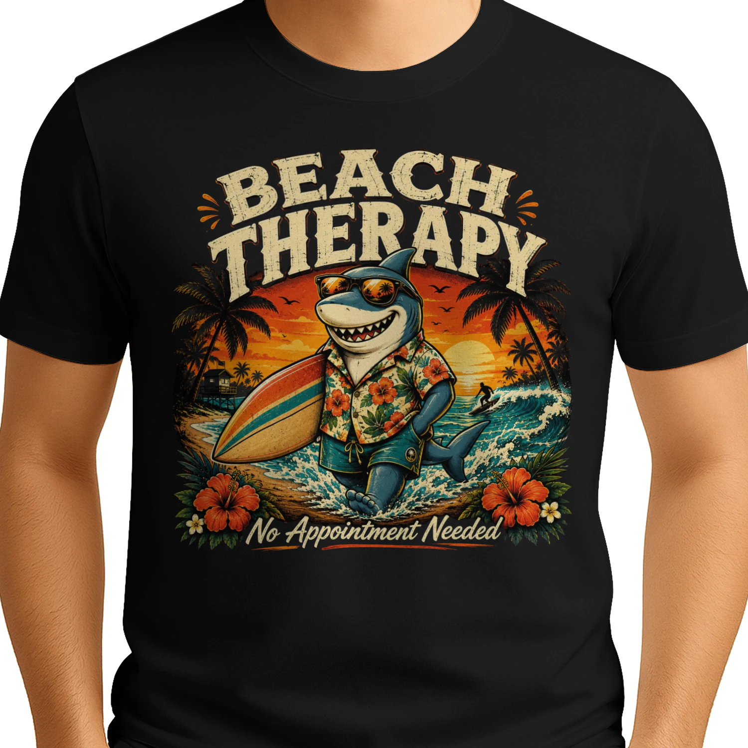 Beach Please Funny Shark Surf Shirt for Men | Vintage Summer Beach Graphic Tee