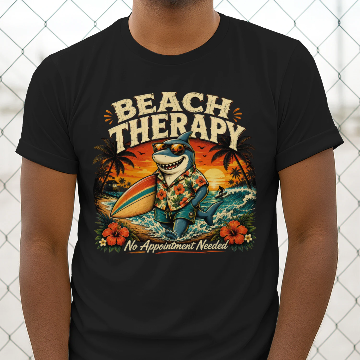 Beach Please Funny Shark Surf Shirt for Men | Vintage Summer Beach Graphic Tee