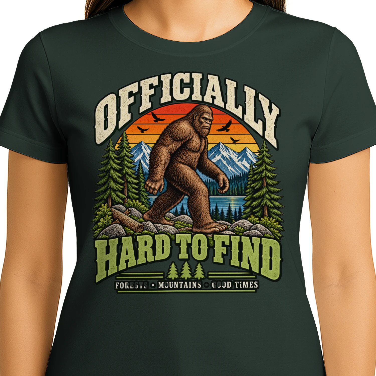 Bigfoot T-Shirt: Officially Hard to Find, Sasquatch Wilderness Forest Mountains Adventure, Retro Outdoor Style
