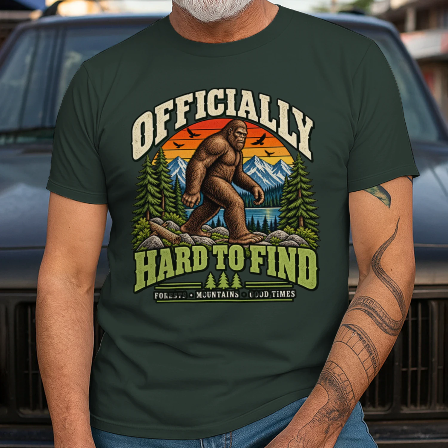 Bigfoot T-Shirt: Officially Hard to Find, Sasquatch Wilderness Forest Mountains Adventure, Retro Outdoor Style