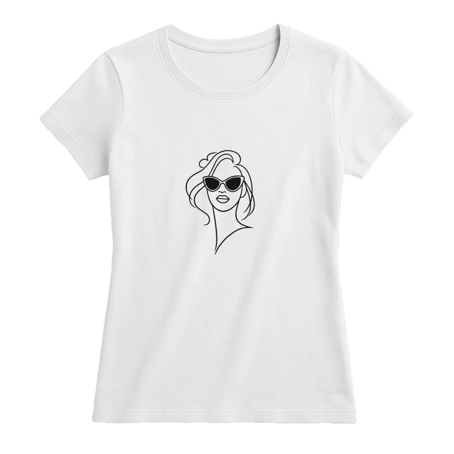 Fashion Line Art Woman T-Shirt, Minimalist Sunglasses Tee, Chic Aesthetic Shirt, Trendy Streetwear Outfit, Stylish Gift for Her