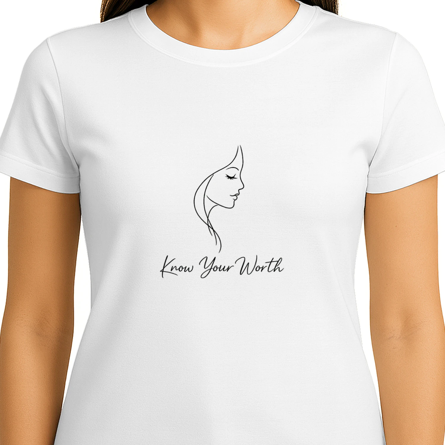 Know Your Worth Classic Women's T-shirt, Elegant Self Love Design, Minimalist Female Line Art Tee, Empowering Quote for Women, Confidence Aesthetic Outfit