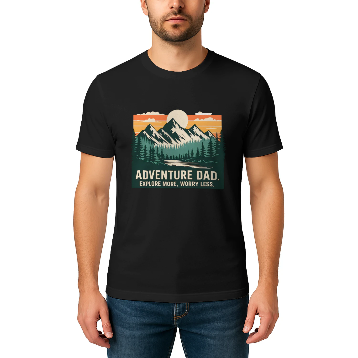 Adventure Dad T Shirt | Explore More Worry Less | Outdoor Hiking Camping Gift for Dad