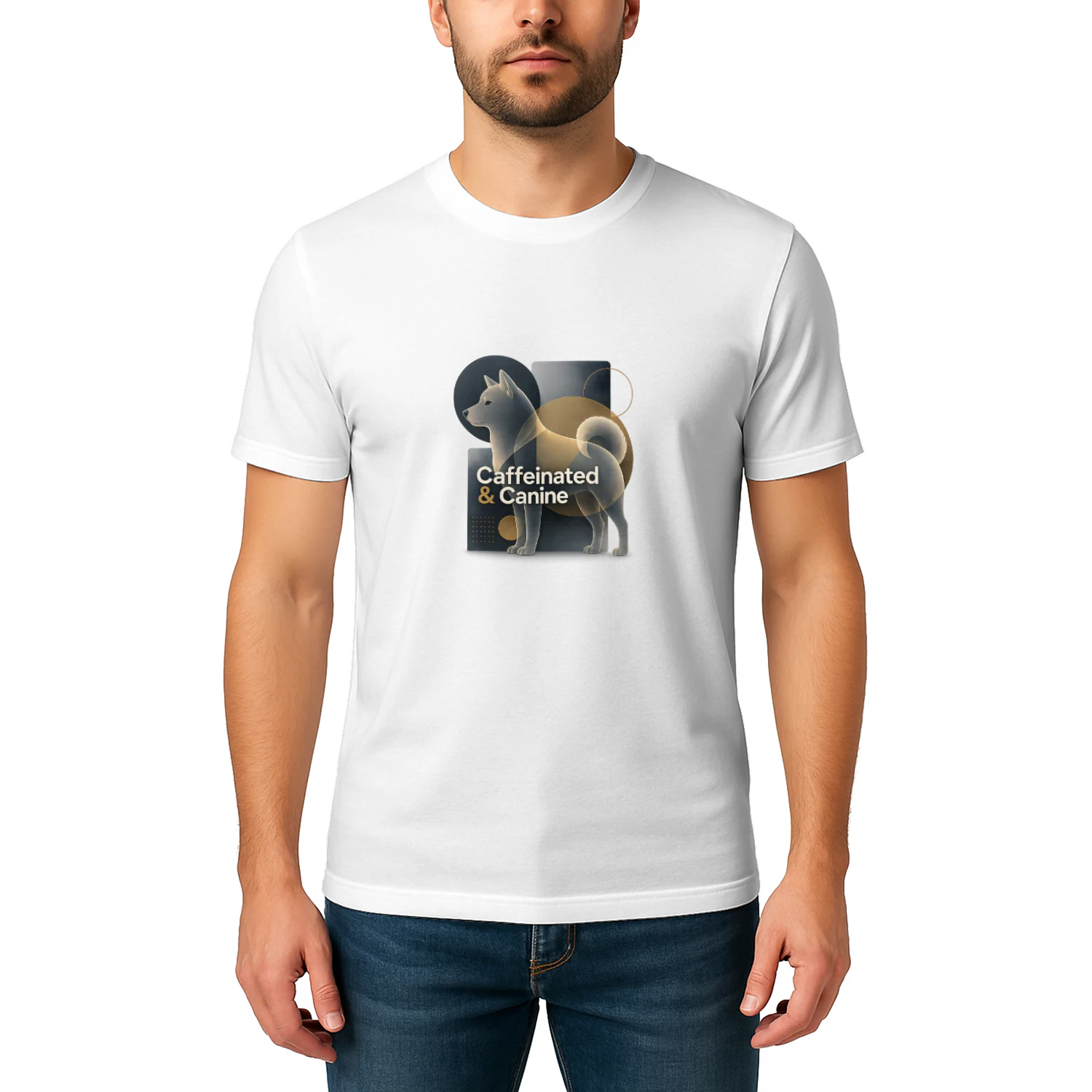 Caffeinated & Canine Classic Unisex T-Shirt | Coffee Lover Dog Shirt | Coffee and Dogs Apparel | Dog Lover Gift