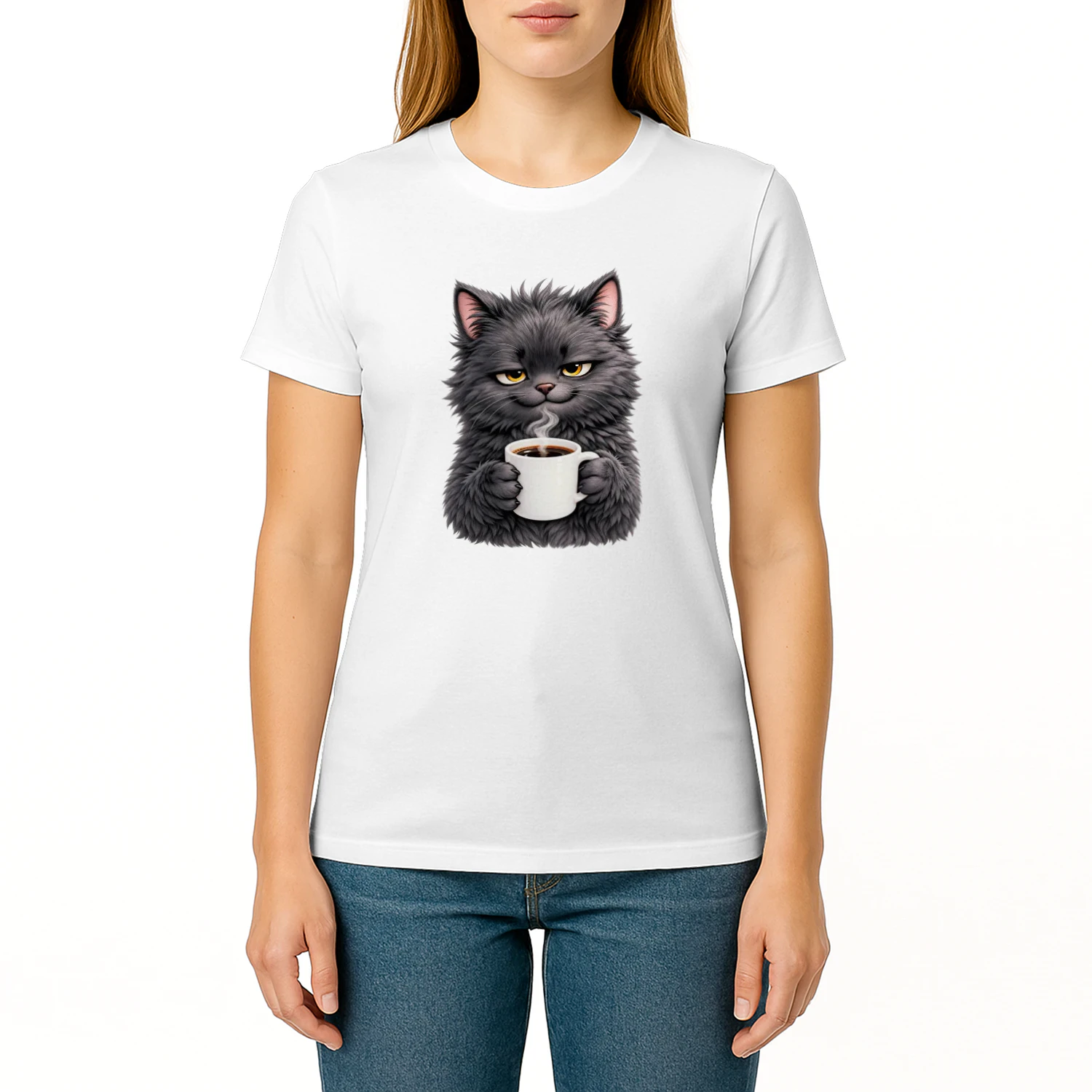 Coffee Cat Mood Classic T-Shirt | Cute Grumpy Cat Coffee Lover Tee | Cozy Caffeine Graphic Shirt | Funny Cat Gift